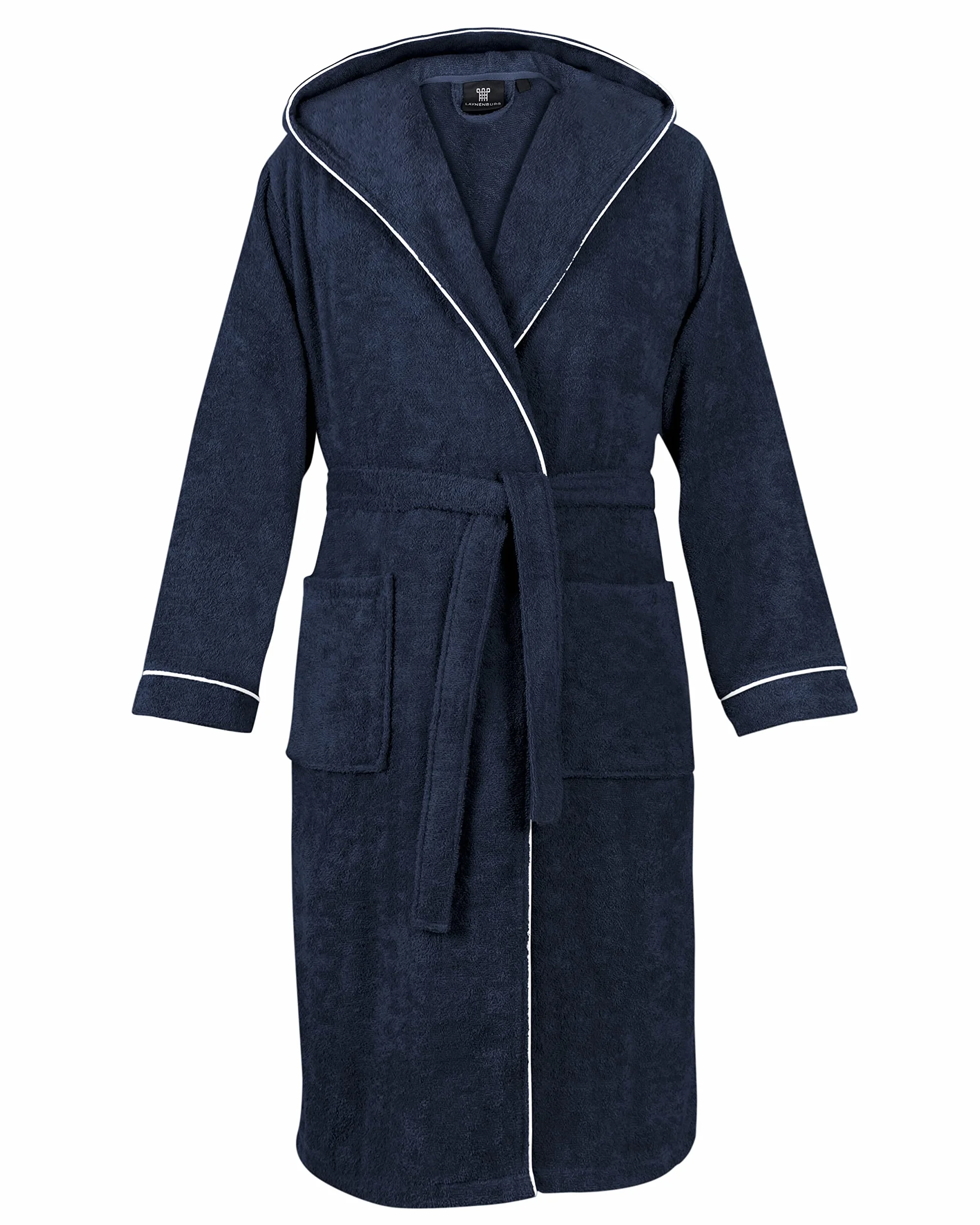 LAYNENBURG Szlafrok męski frotte, z kapturem, długi, 100% bawełna (380 g/m2), OEKO TEX Standard 100, rozmiar M, L, XL, XXL, 3XL
