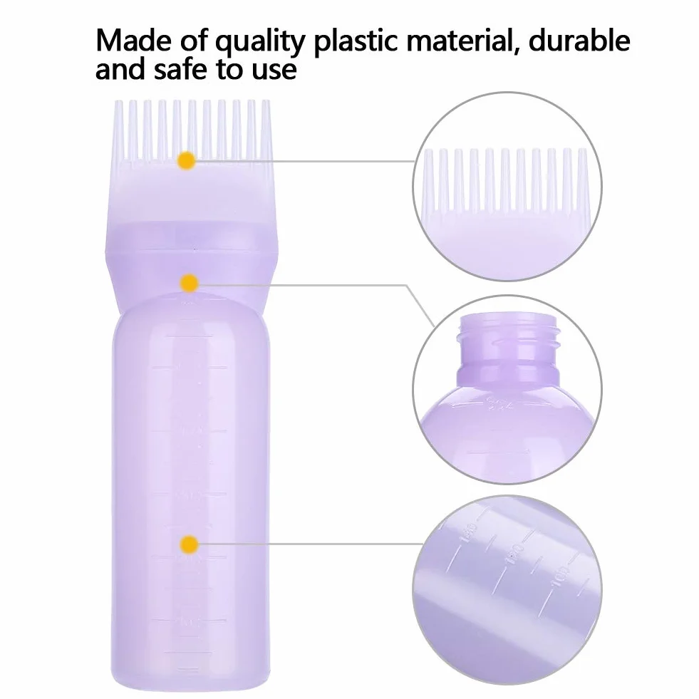 3 Colours Hair Dye Brush Bottle Shampoo Bottle Oil Colouring Dispenser Applicator Brush Tip Tools o pojemności 120 ml do farbowania włosów (fioletowy)