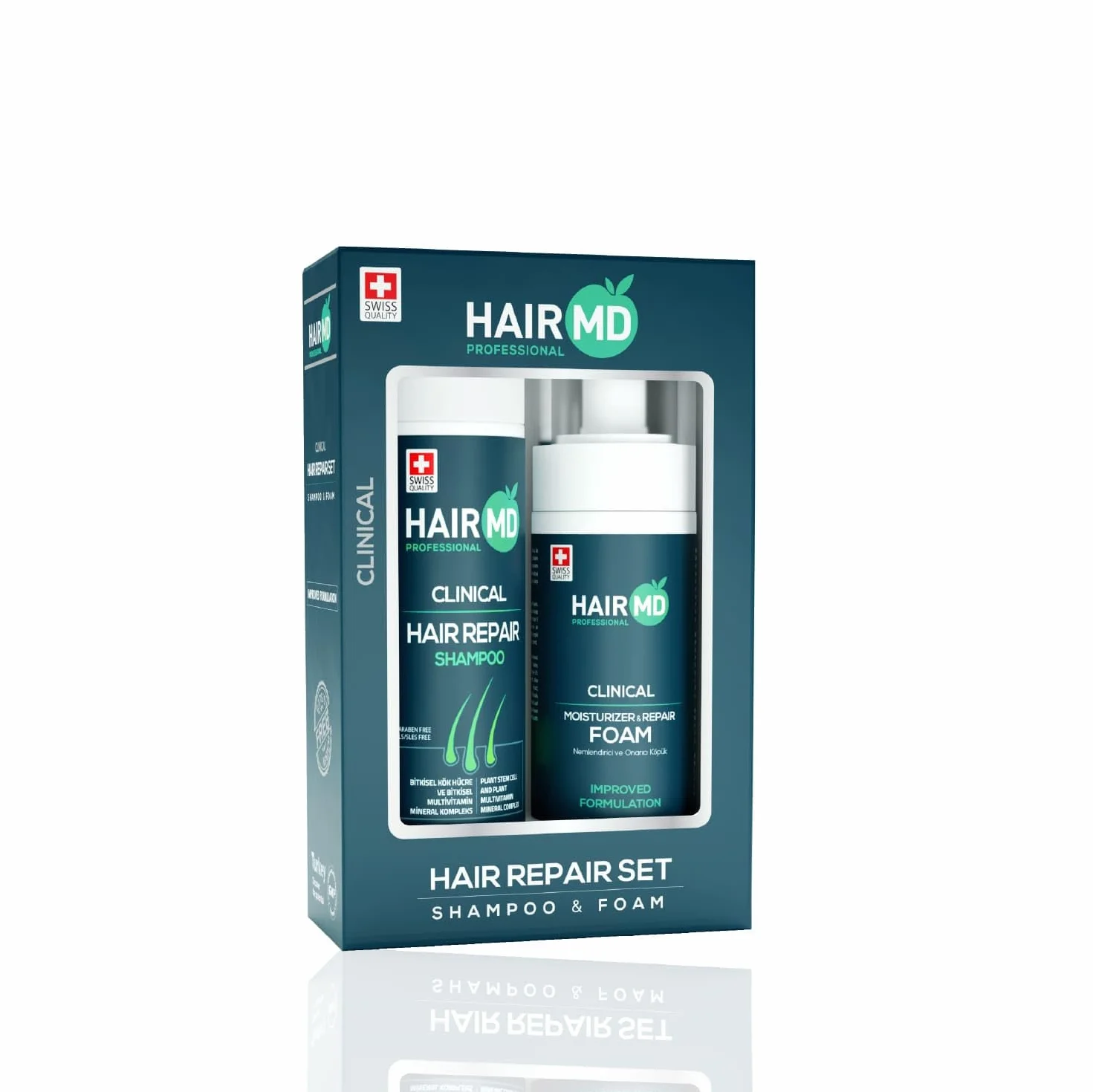 HairMD Zestaw szamponów i pianki na porost włosów z szamponem regenerującym 250 ml i pianką naprawczą 150 ml – bogaty w biotynę, keratynę, palmetto, odpowiedni do wszystkich rodzajów włosów