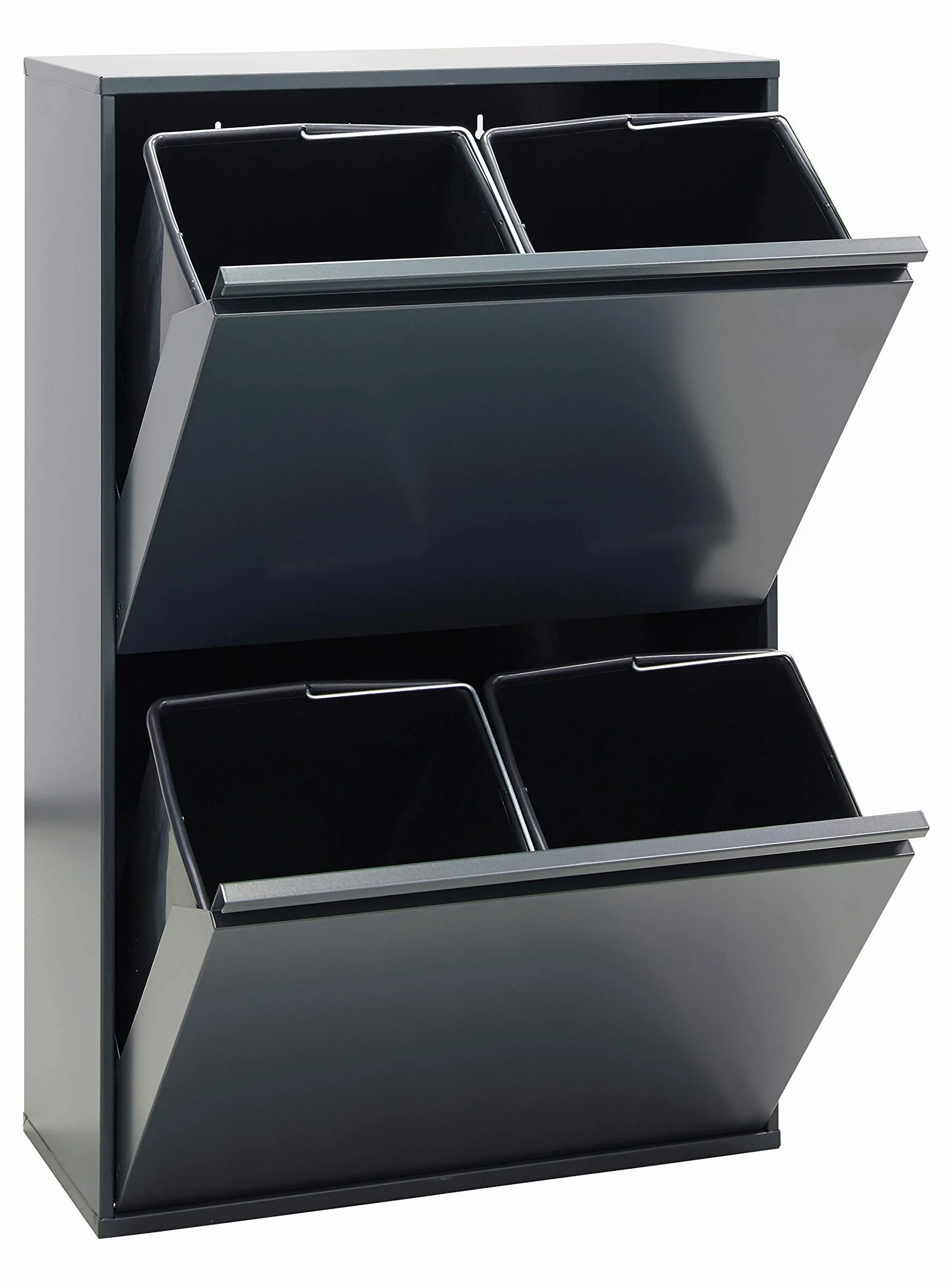 Arregui Basic CR604-B Recykling kosz na śmieci ze stali, system segregacji śmieci z 4 wyjmowanymi wewnętrznymi pojemnikami z tworzywa sztucznego z uchwytem, 4 x 17 l (68 l), antracyt/ciemnoszary