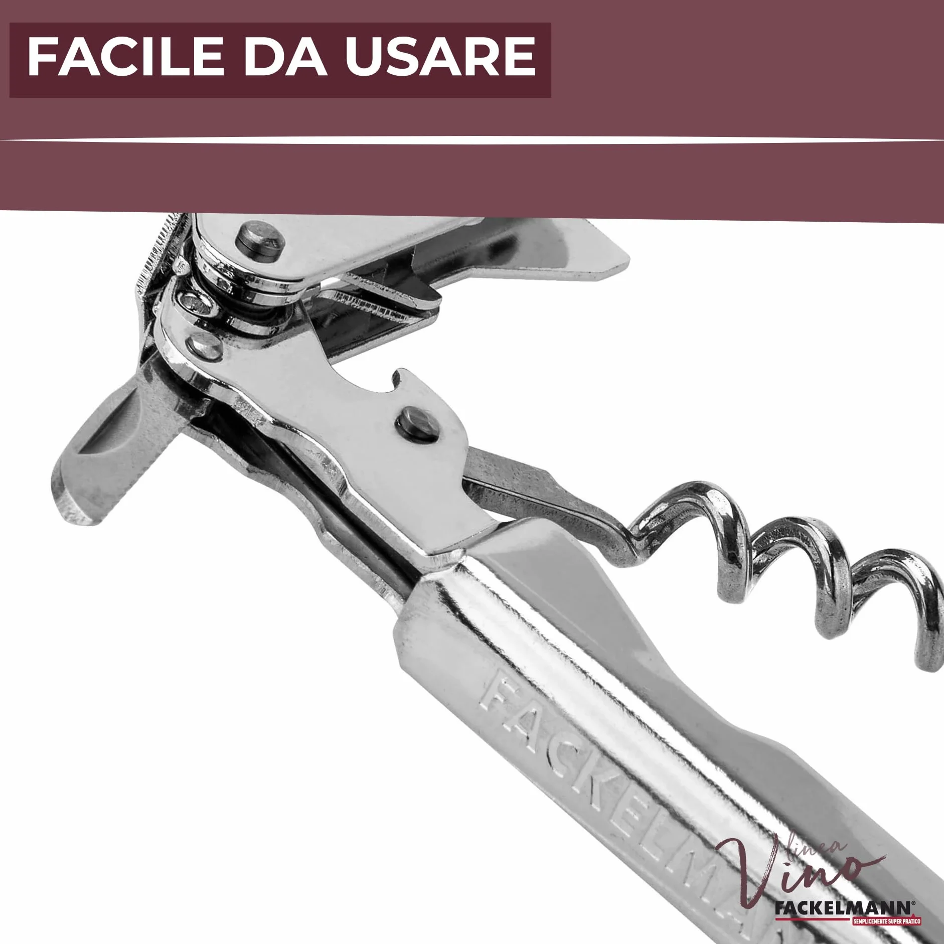 Fackelmann Kelnerski korkociąg "Doublepull" ze stali nierdzewnej, srebrny, 15 cm