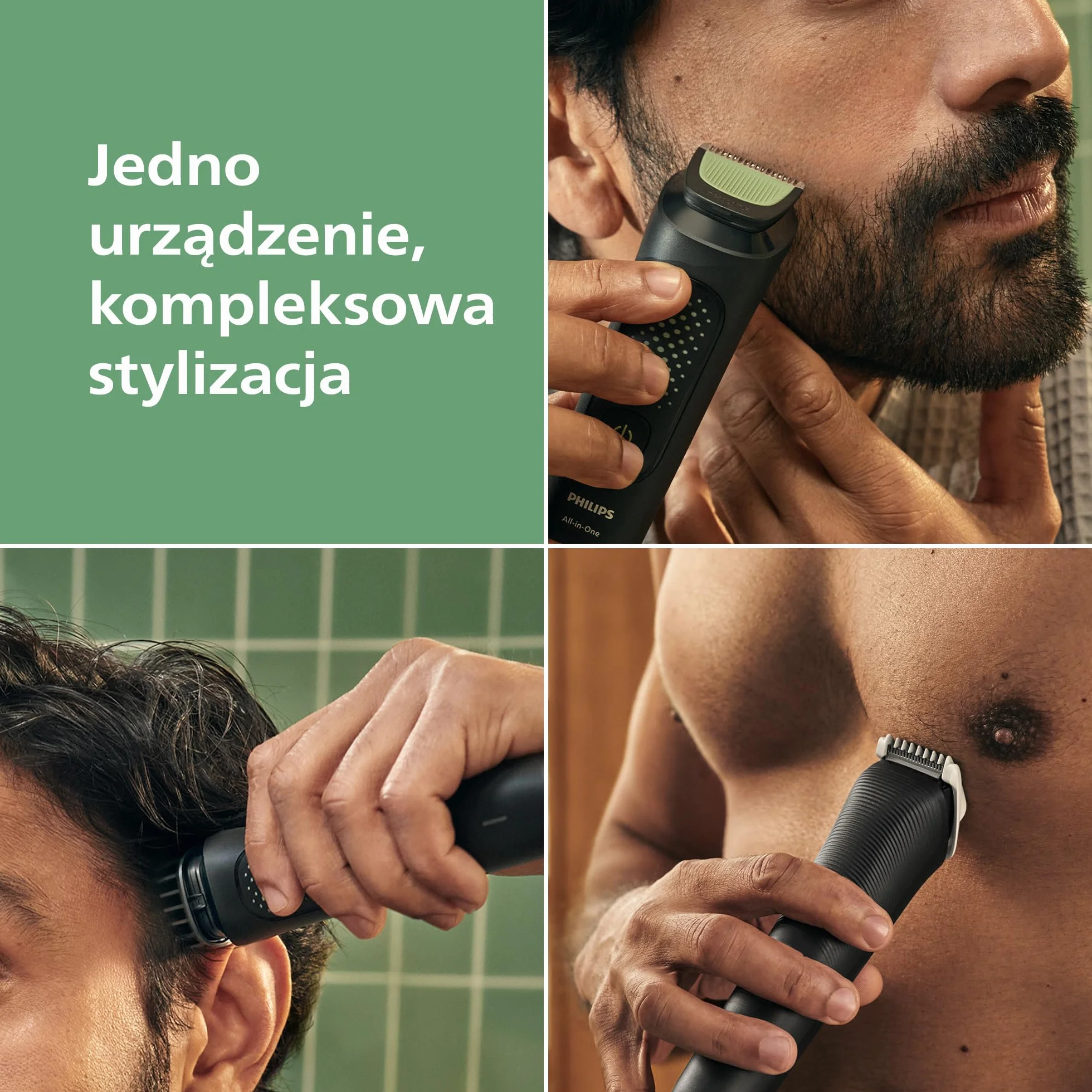 Philips Multigroom All-in-One z serii 3000: 9-elementowy trymer do twarzy, głowy i ciała, samoostrzące się, przyjazne dla skóry ostrza, 12 ustawień długości, model MG3946/15