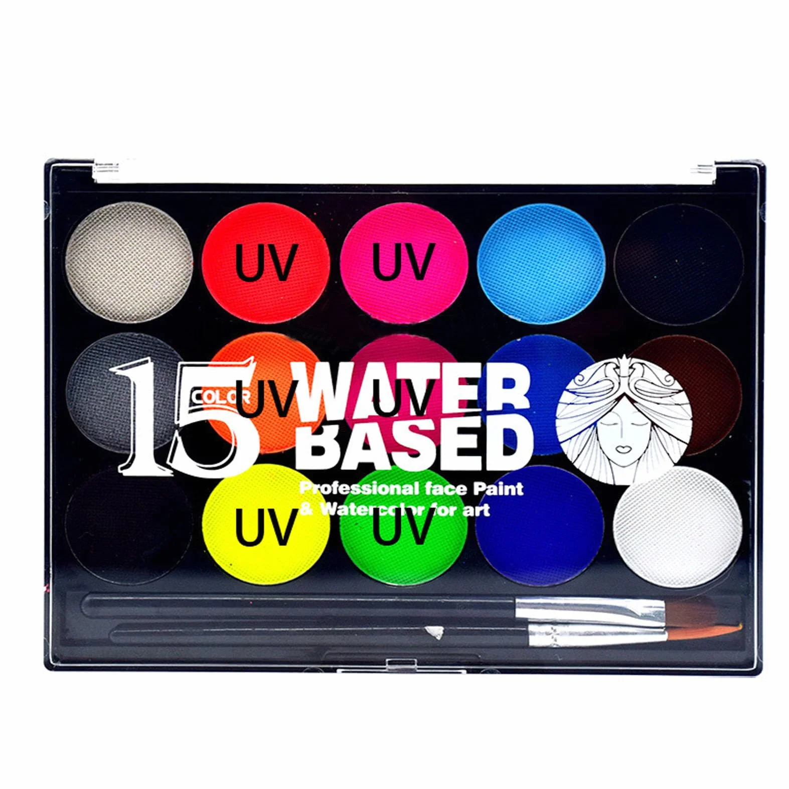 15-kolorowa, neonowa paleta do malowania twarzy UV – na bazie wody, świeci w świetle UV, żywa i trwała, łatwa do nałożenia pędzlem, hipoalergiczna, idealna na Halloween, cosplay, imprezę