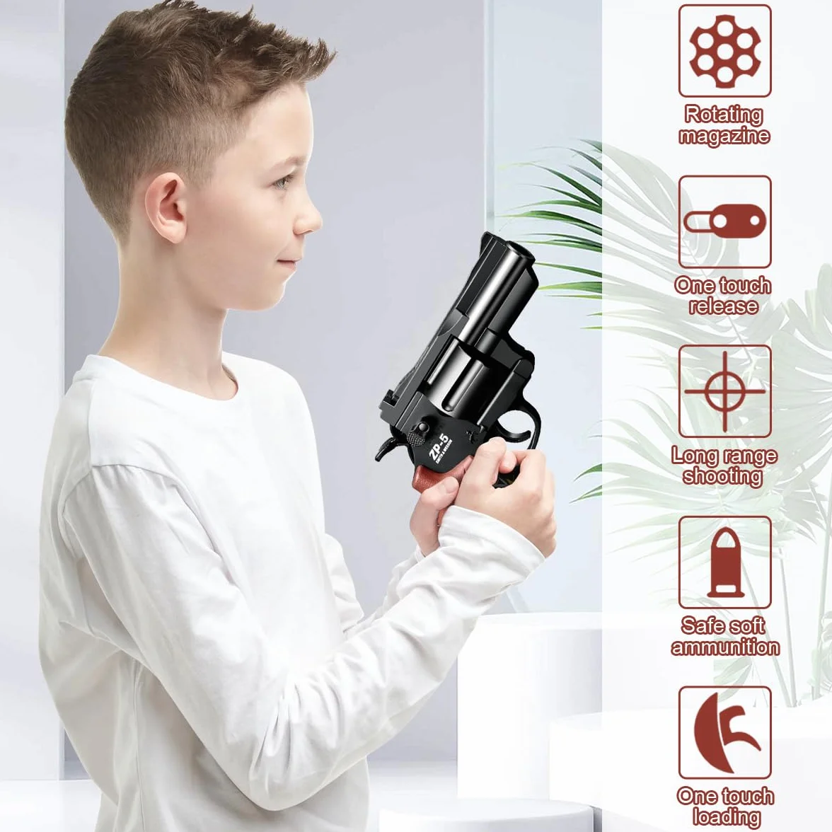 Zabawkowy pistolet piankowy, zabawka dla dzieci, pistolet zabawkowy, z 24 piankami EVA, do zabawy wewnątrz i na zewnątrz, dla dzieci od 7 lat (brązowy + czarny)