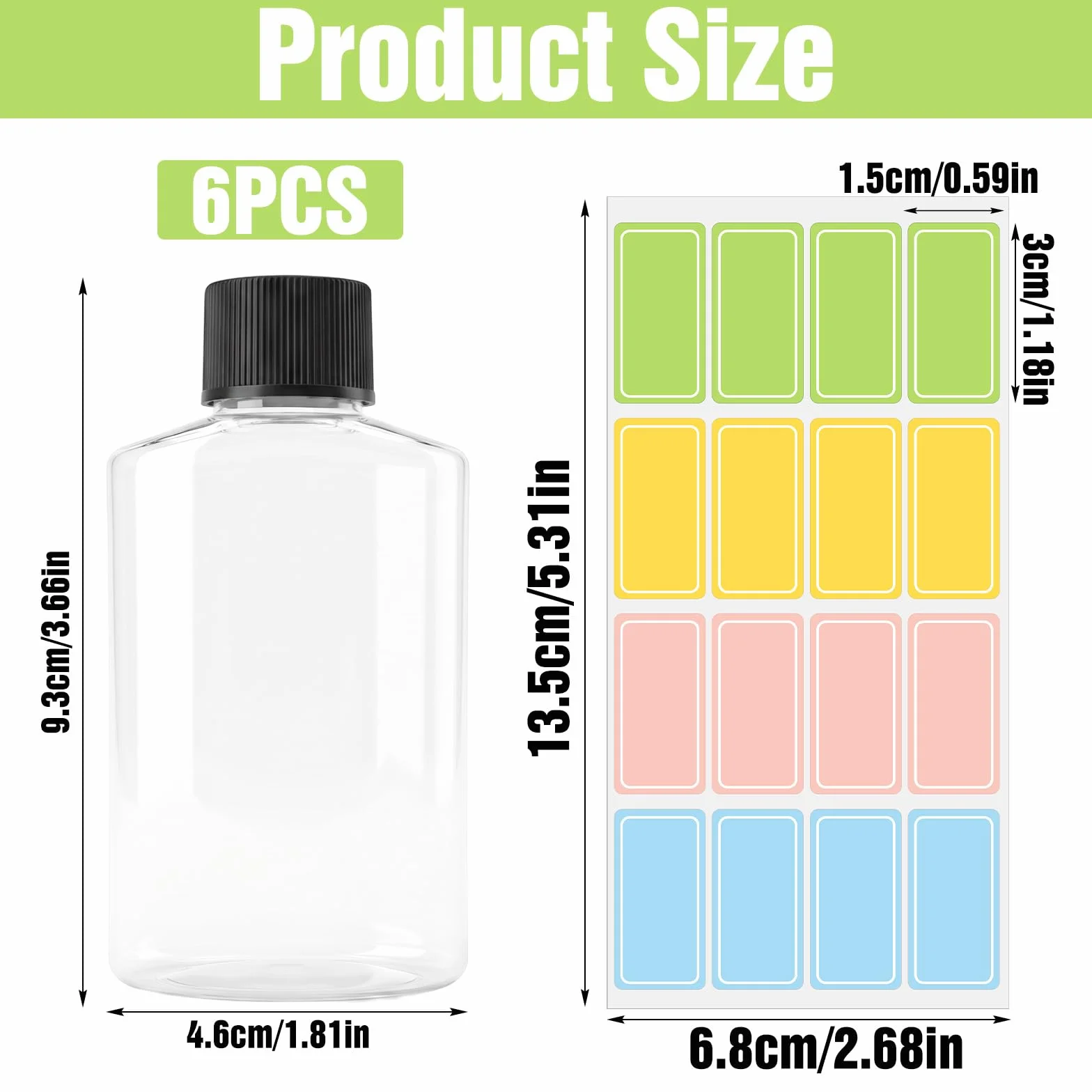 6 sztuk zestaw podróżny do napełniania, 100 ml, przezroczyste butelki podróżne z 16 etykietami, butelki podróżne do napełniania, do szamponu, balsamu, kosmetyków (czarne, 9,3 x 4,6 x 2,5
