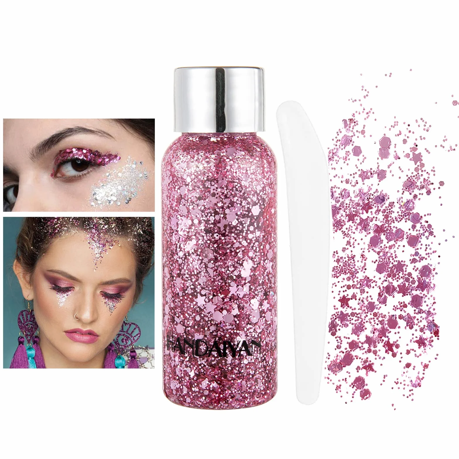 Żel brokatowy do ciała różowy chunky Glitter Lasting Sparkling DIY