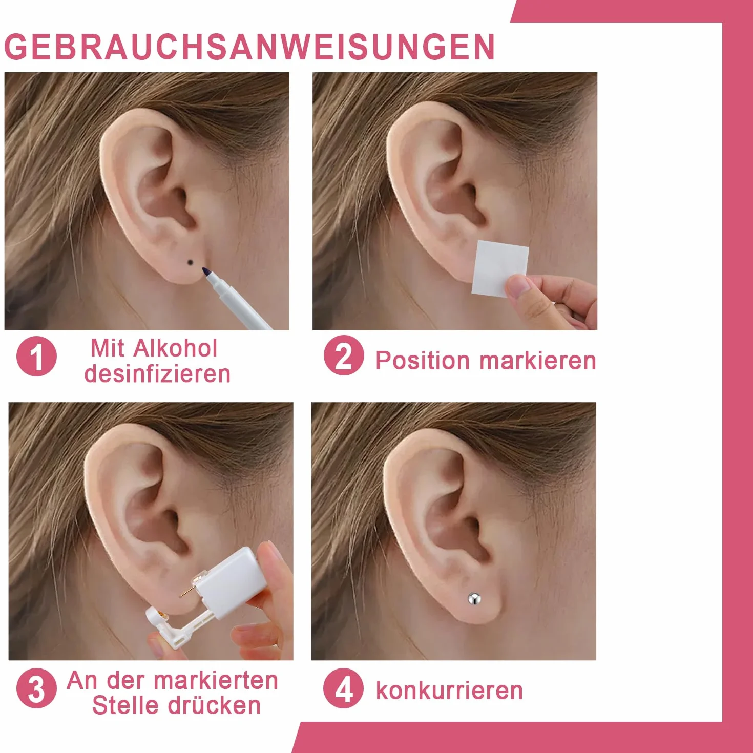 Voarge Pistolet do przekłuwania uszu, jednorazowy, sterylny, bezpieczny zestaw pistoletów do piercingu, piercing z zestawem do aseptyki