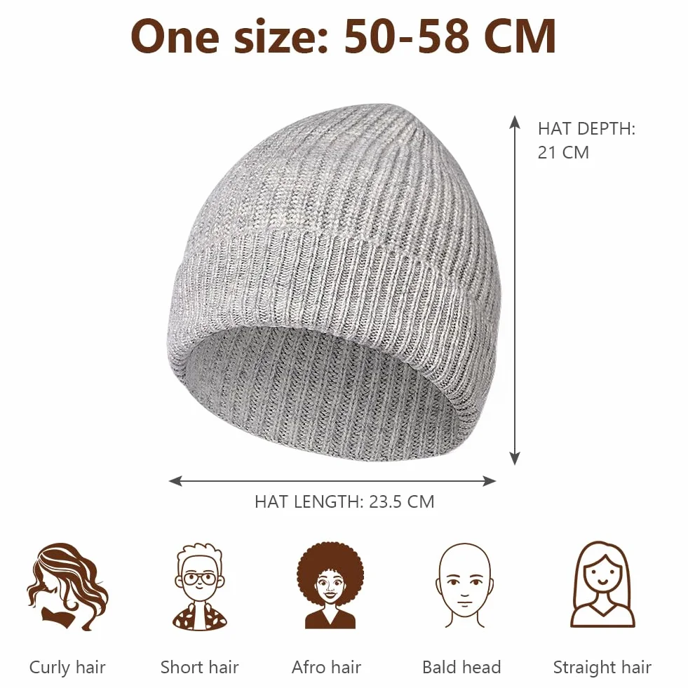 Vicloon Czapka z wełny merynosów dla mężczyzn i kobiet, wełna merino Fisherman, czapka trawler, miękka, rozciągliwa, unisex, męska i damska, zimowa czapka z dzianiny, czapka wełniana