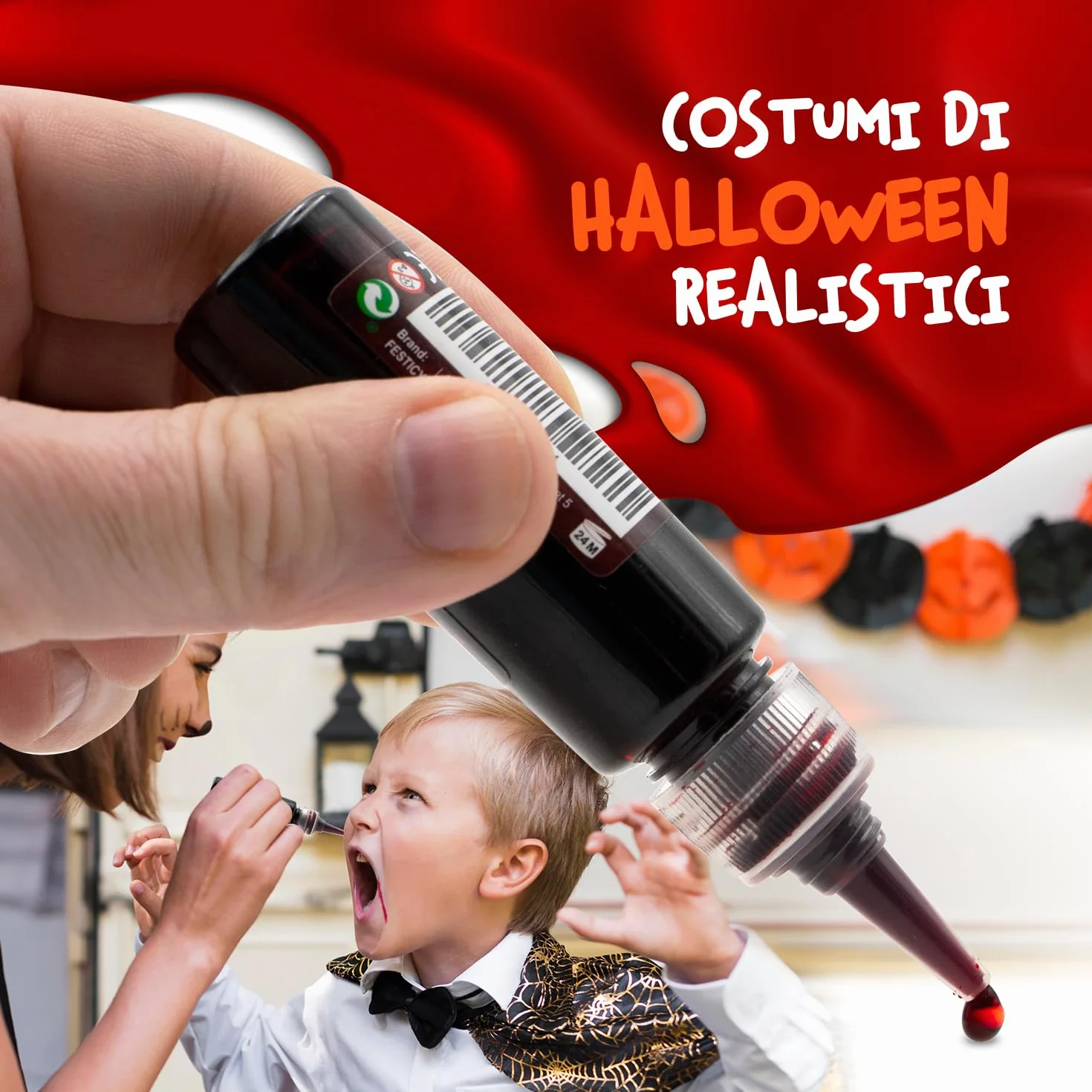 Festicy Premium Sztuczna krew 25 ml, na Halloween, sztuczna krew do kostiumów wampirów, potworów i zombie, zmywalna, sztuczna krew na Halloween, fałszywa krew o prawdziwym wyglądzie