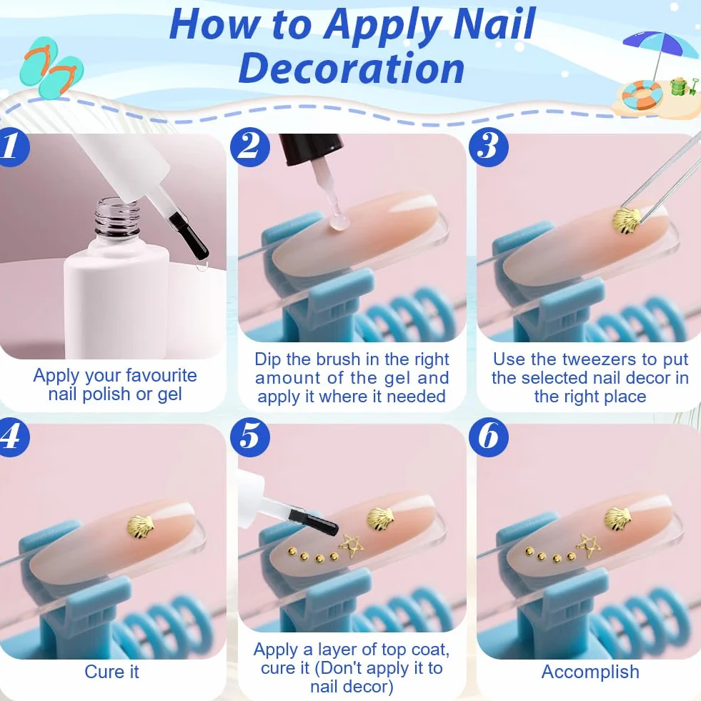Vicloon Summer Ocean Nail Charms, 2 pudełka, letnie kamienie strasu do paznokci, motyw plażowy z muszlami, rozgwiazda 3D, muszla, perły, charmsy do paznokci, dla kobiet, akrylowe, do paznokci, oceanu