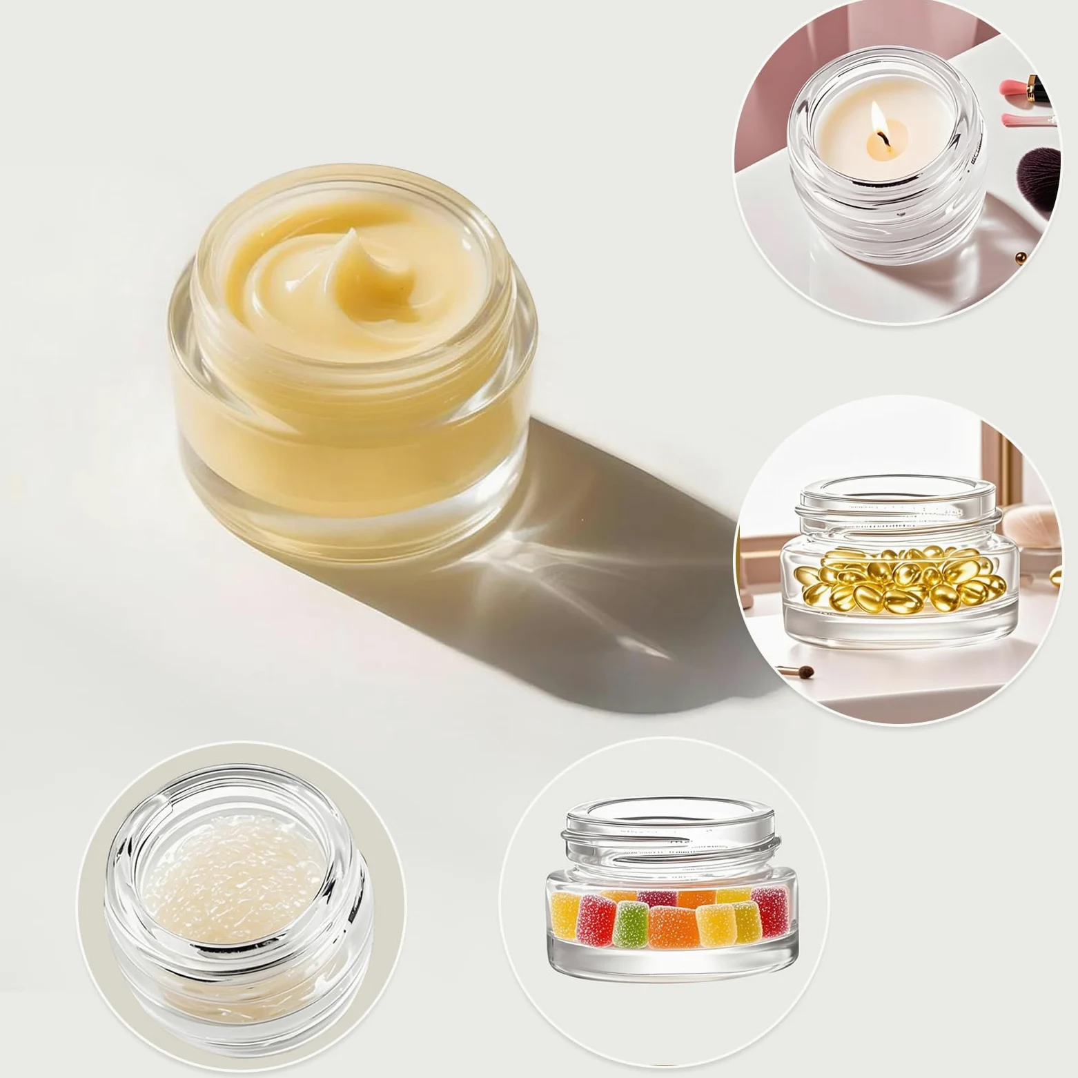 Małe przezroczyste słoiki 5 ml z czarnymi pokrywkami i łyżkami, puste szklane pojemniki na kosmetyki luzem z wkładką, hermetyczna butelka kremowa, na próbki produktów kosmetycznych, podróży