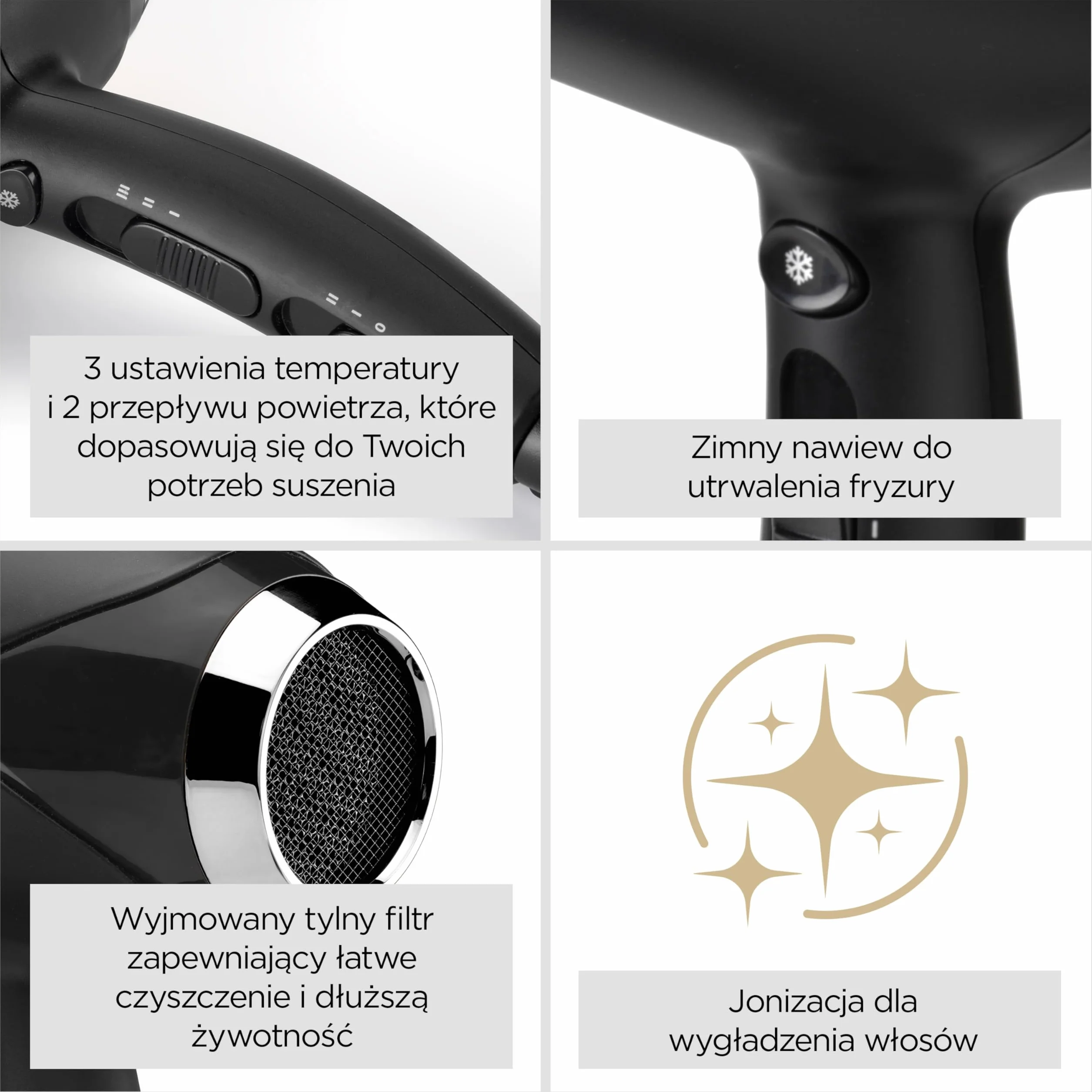 Suszarka do włosów BaByliss Turbo Smooth - 2200 W Mocna suszarka do włosów, Duży dyfuzor, jonizacja bez puszenia włosów, 3 ustawienia temperatury i 2 prędkości, Czarny, D572DE
