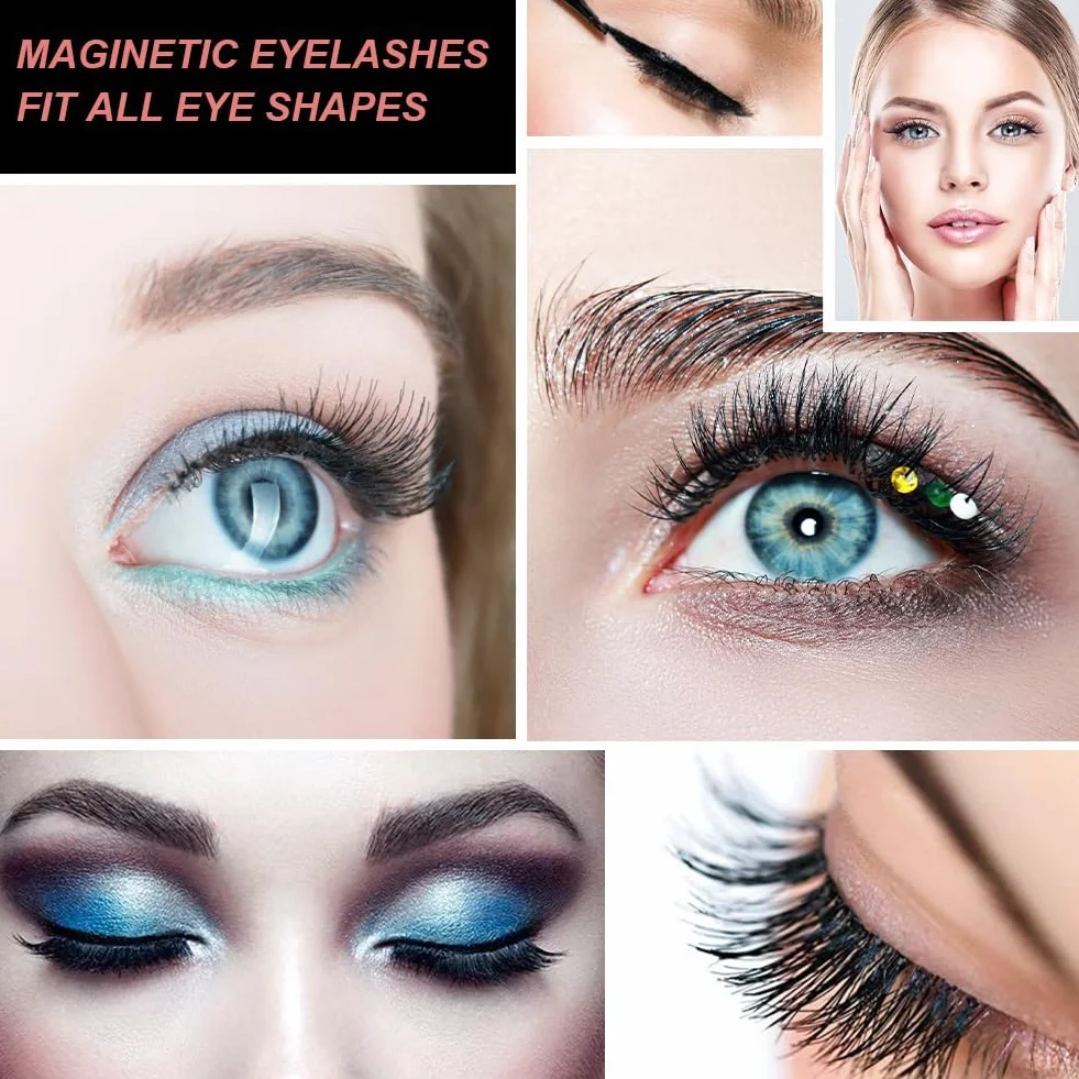 Magnetyczne sztuczne rzęsy, 12 par magnetycznych rzęs z 2 magnetycznymi eyelinerami, wielokrotnego użytku, zestaw sztucznych rzęs, naturalny i długotrwały efekt 3D