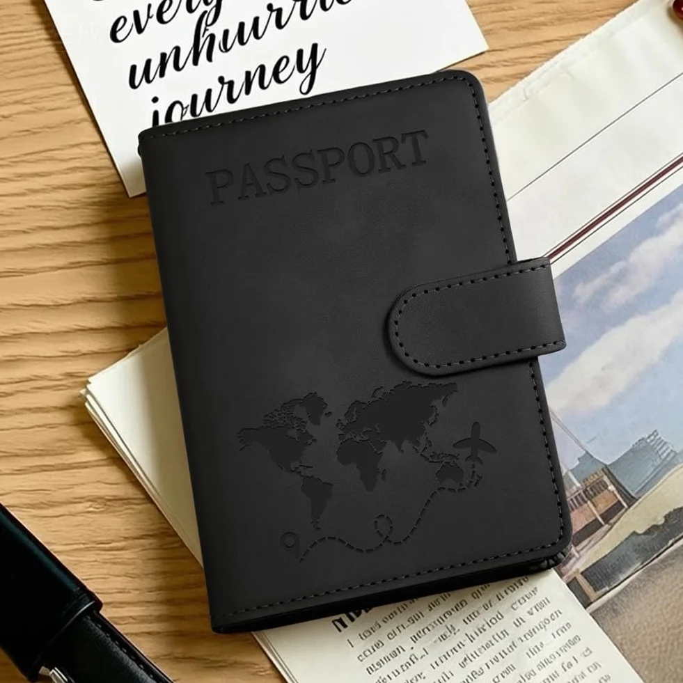 Etui na paszport, etui z portfelem, skóra PU, blokowanie RFID, etui na paszport, etui na paszport, karty kredytowe, wizytówki, Czarny - 1 szt