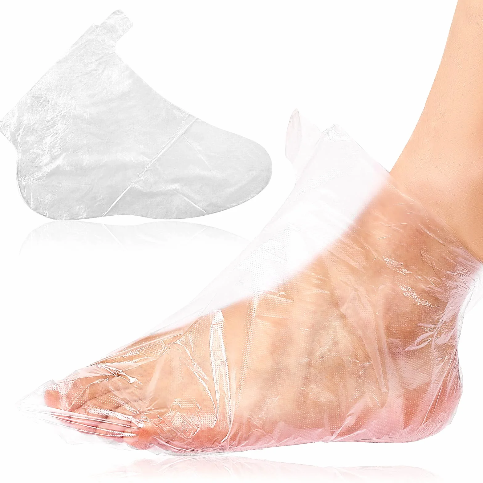 100 szt. plastikowych jednorazowych skarpet do pedicure stóp, wosk parafinowy, wosk parafinowy, wkładki do kąpieli, przezroczyste skarpety do stóp