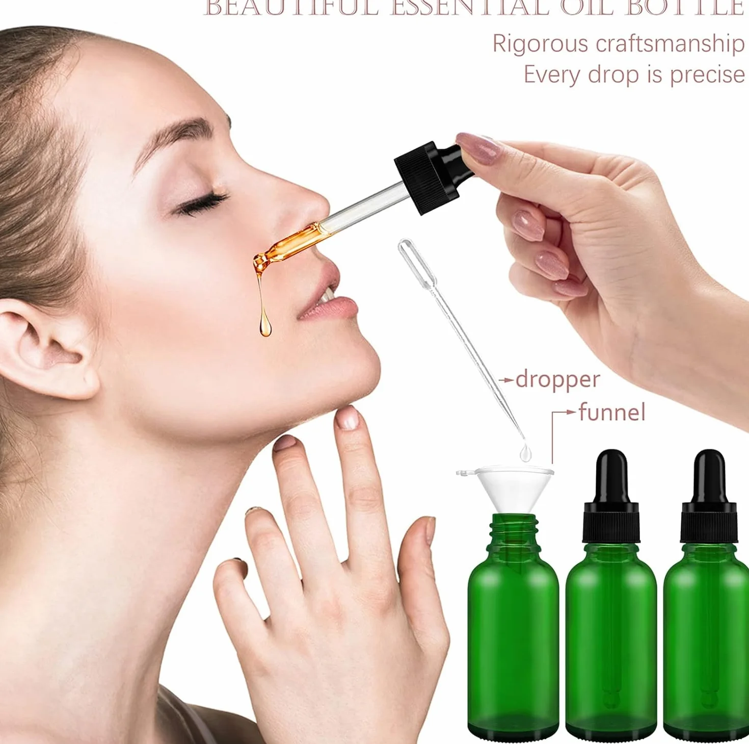 AMJKEJI Butelki z pipetą 30 ml, butelka z lejkiem do pipety, butelka perfum z zakraplaczem, szklany zakraplacz do olejków eterycznych, perfum, aromaterapia, zielone, 12 sztuk