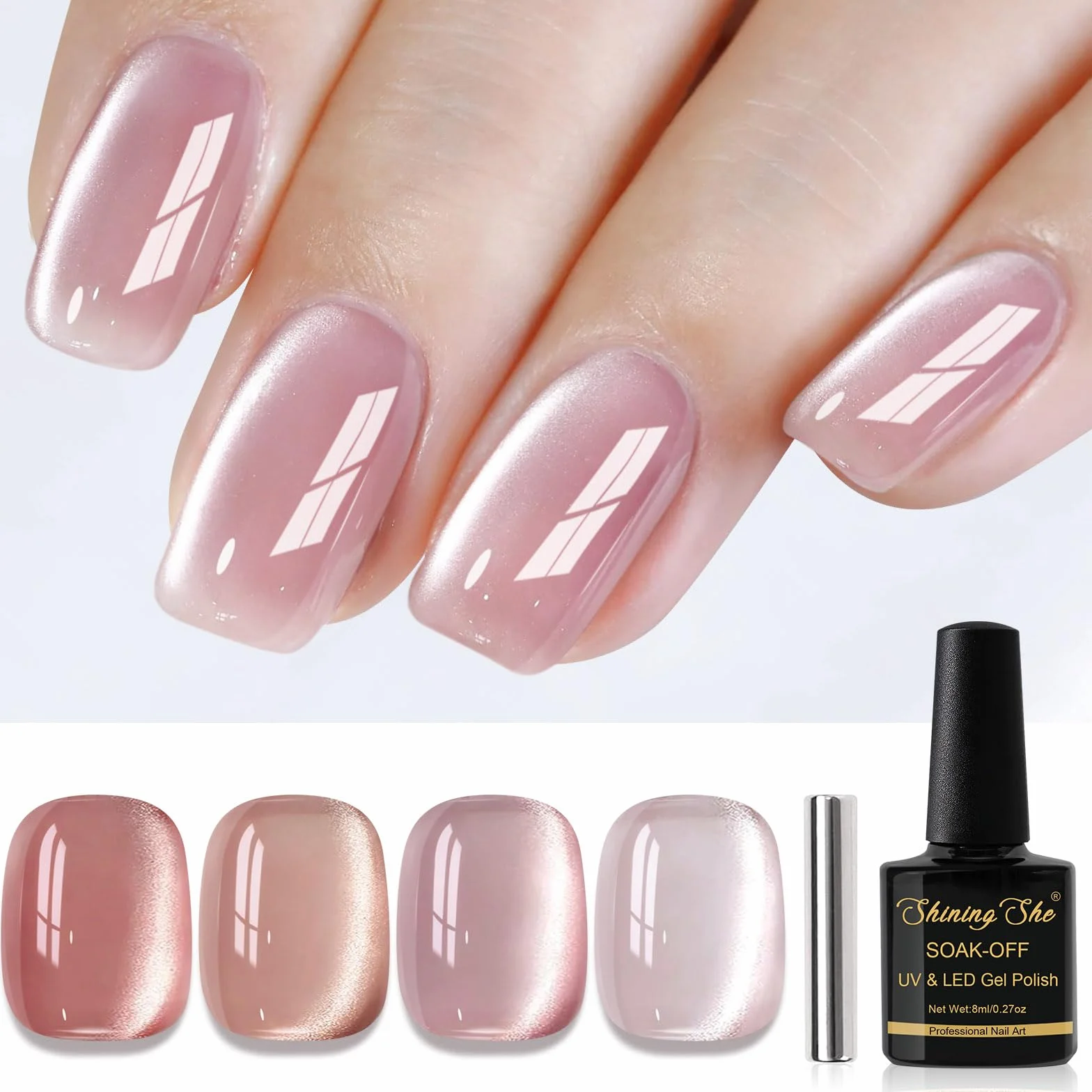 Żel do paznokci dla kota, 4 kolory, kryształowe żelowy, Nude Pink Magnet Gel Polish, CatEye zestaw lakierów żelowy, Soak-Off UV lakier do paznokci Sparkling Manicure DIY, 8