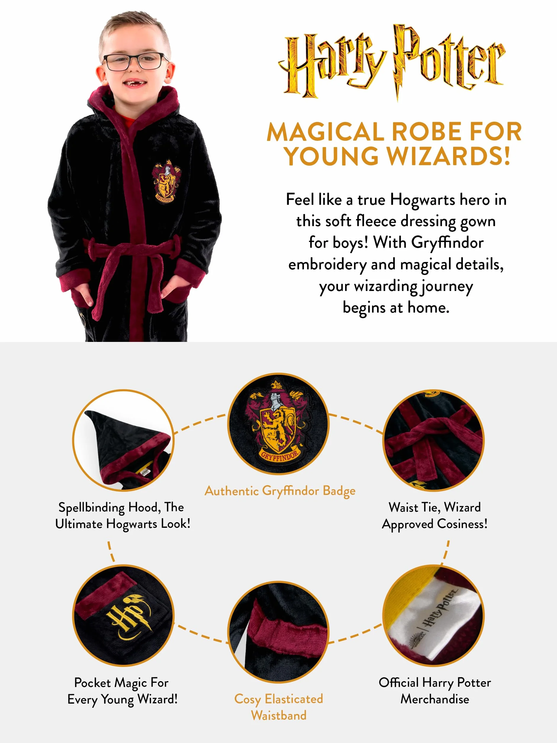 Harry Potter Szlafrok | Polarowe Szlafroki Gryffindor dla Dzieci | Szaty Hogwarts