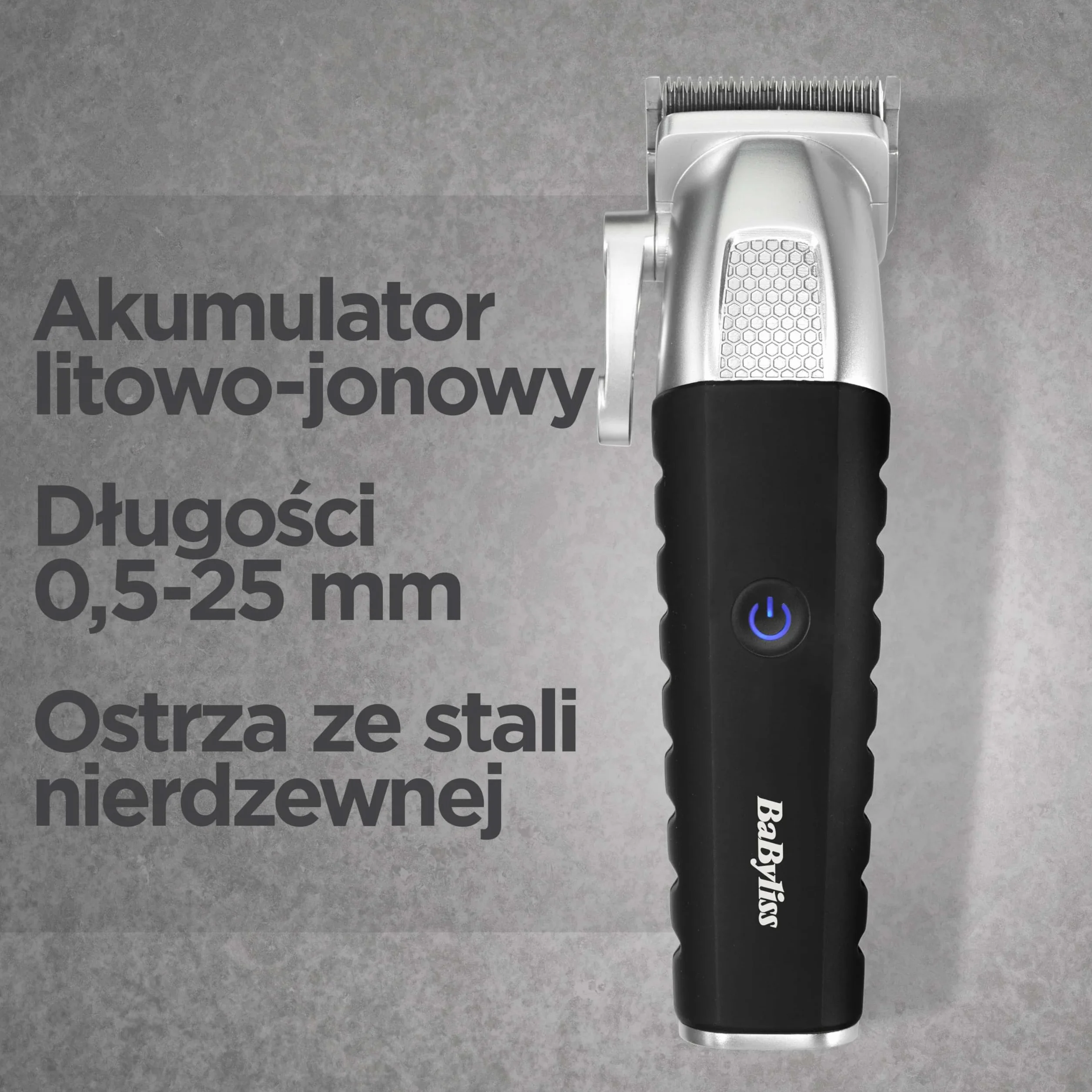 Maszynka do strzyżenia włosów BaByliss Lithium Power, bezprzewodowa, szybkie ładowanie, regulacja podziałki 0,5–25 mm, 8 nakładek grzebieniowych, ostrza ze stali japońskiej, E812E