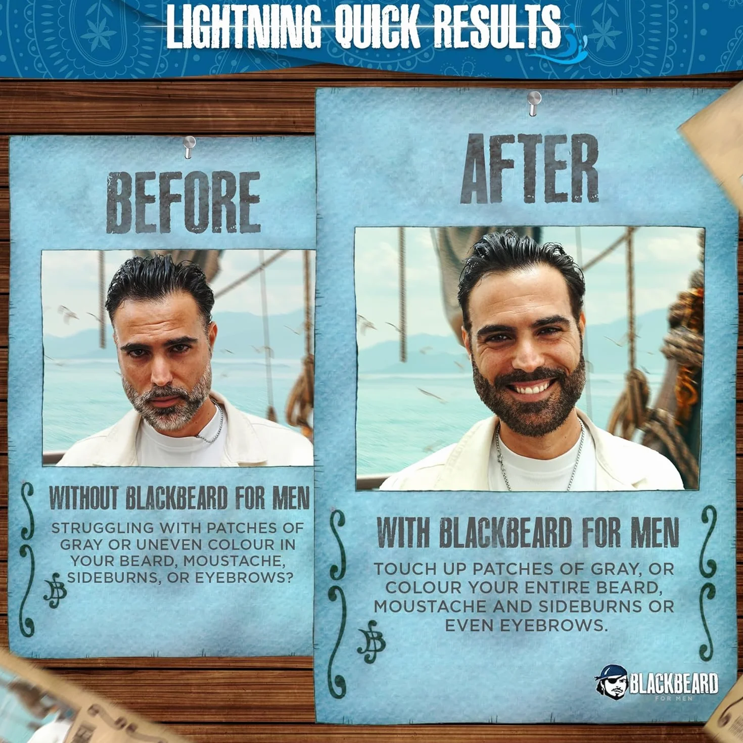 Blackbeard Brown Black - tymczasowy Colour for Mens Mowąche Sideburns and Beard by Blackbeard