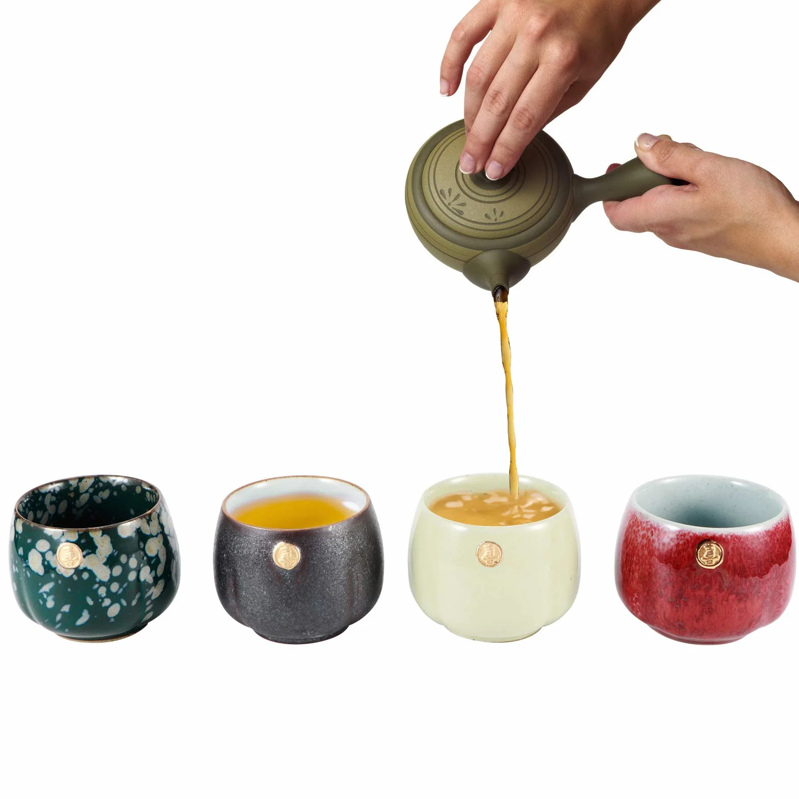 Ejoyous 4-częściowy zestaw kubków ceramicznych, zestaw ceramicznych filiżanek do herbaty, retro filiżanka do herbaty w stylu chińskiej/japońskiej ceremonii parzenia herbaty/sake, japoński zestaw