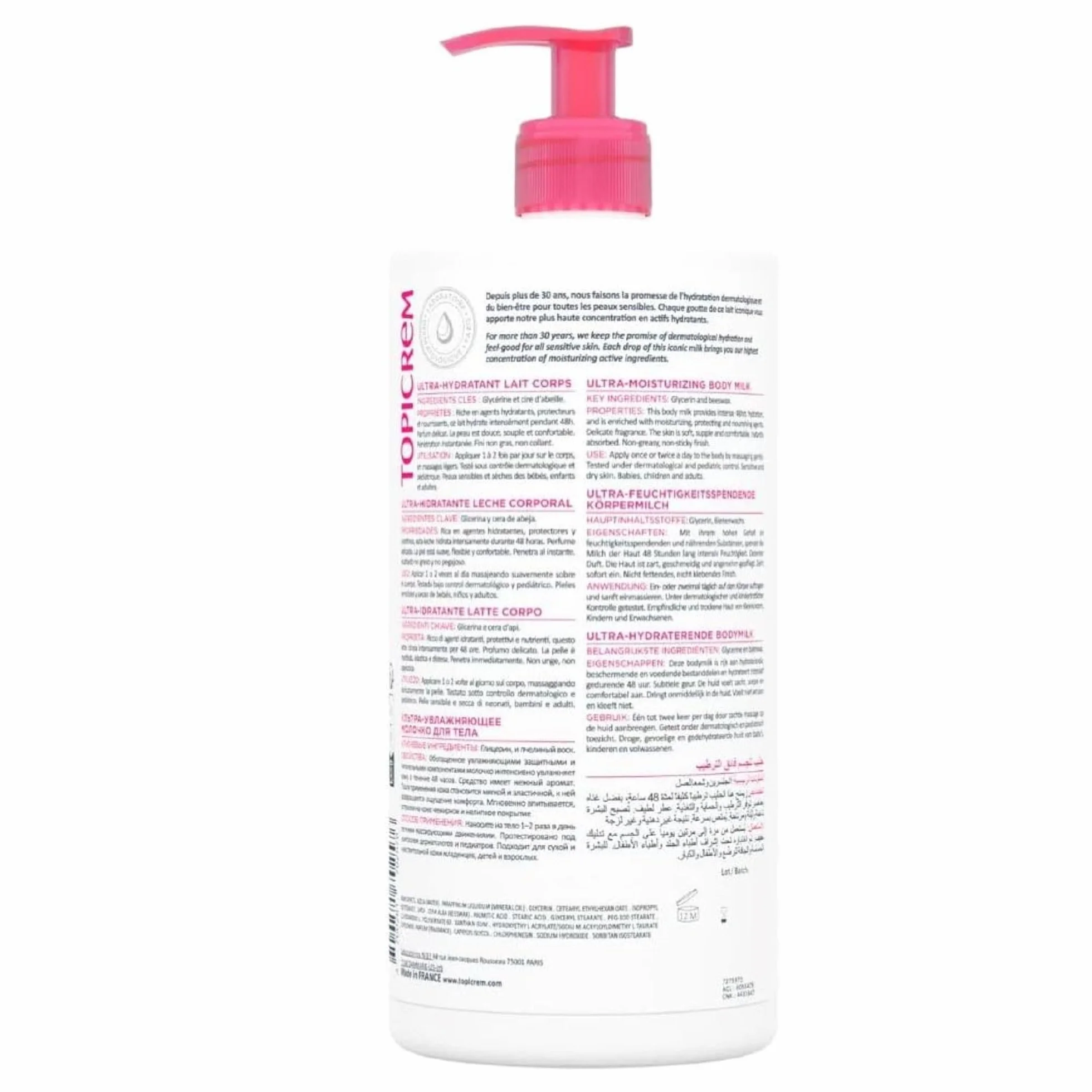 Topicrem Ultra Hydratant Lait Corps Balsam do Ciała 2 x 500 ml Biały Różowy