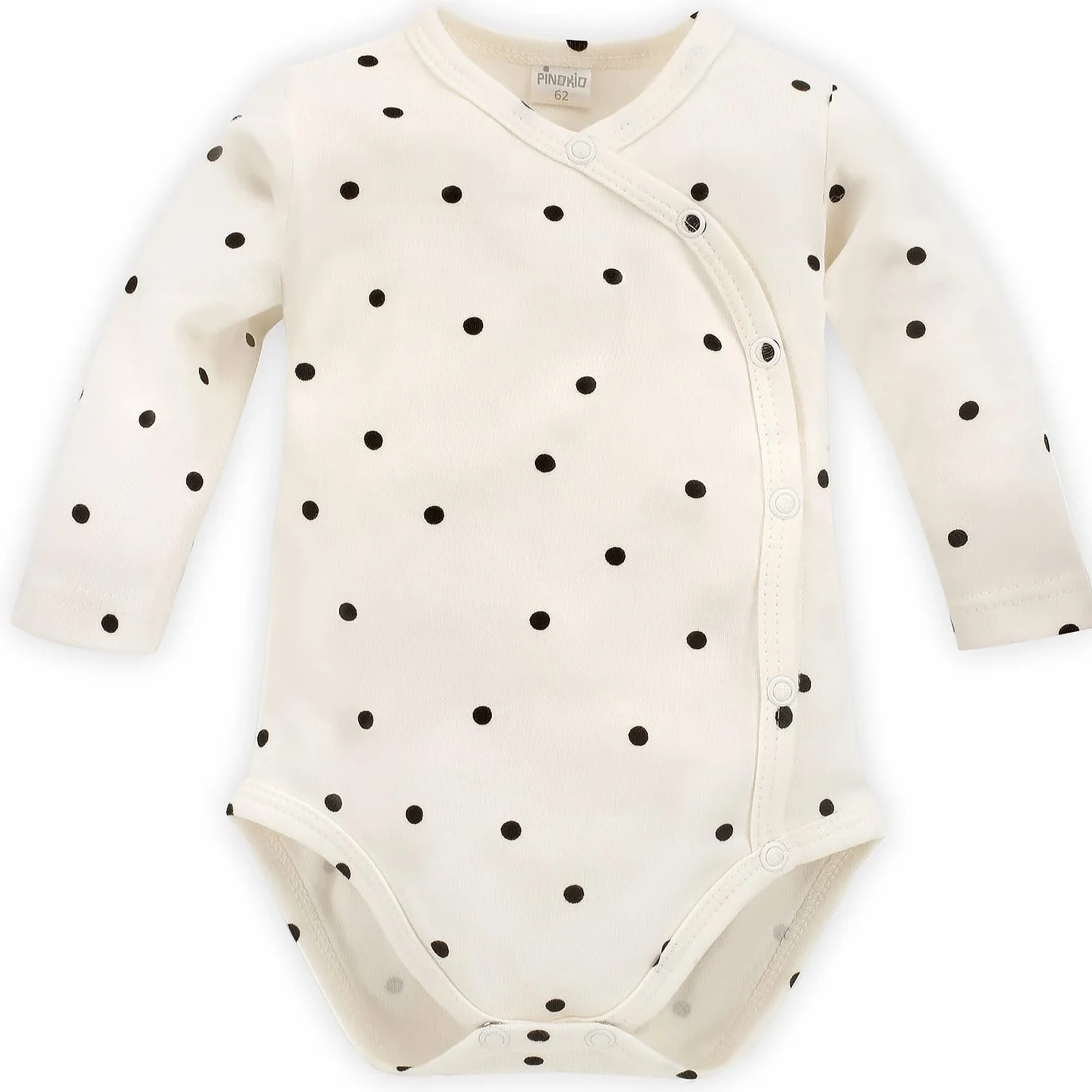 Pinokio Niemowlęta body z długim rękawem zapinana na guziki, ecru polka dot, 62 cm