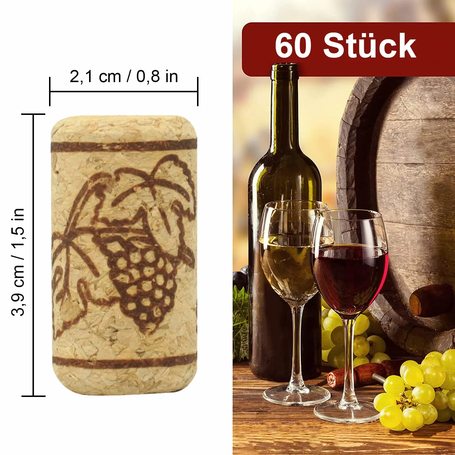 Korki do wina, 60 sztuk, korki do szampana, do wina, butelek piwa, szklanych butelek, rękodzieła, 3,9 × 2,1 cm