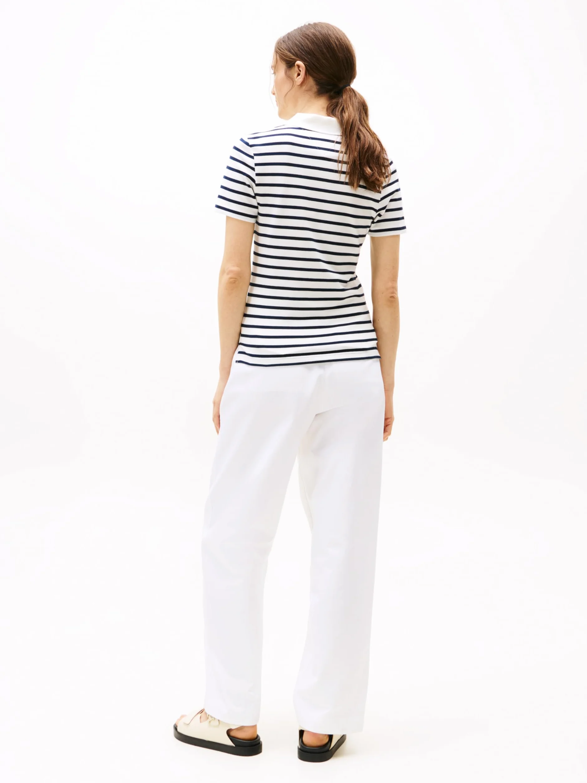 TOMMY HILFIGER Damska koszulka polo 1985 SLIM PIQUE SS WW0WW43225, niebieska, M, Niebieski (Breton Ecru/Dark Night Navy Stp), M