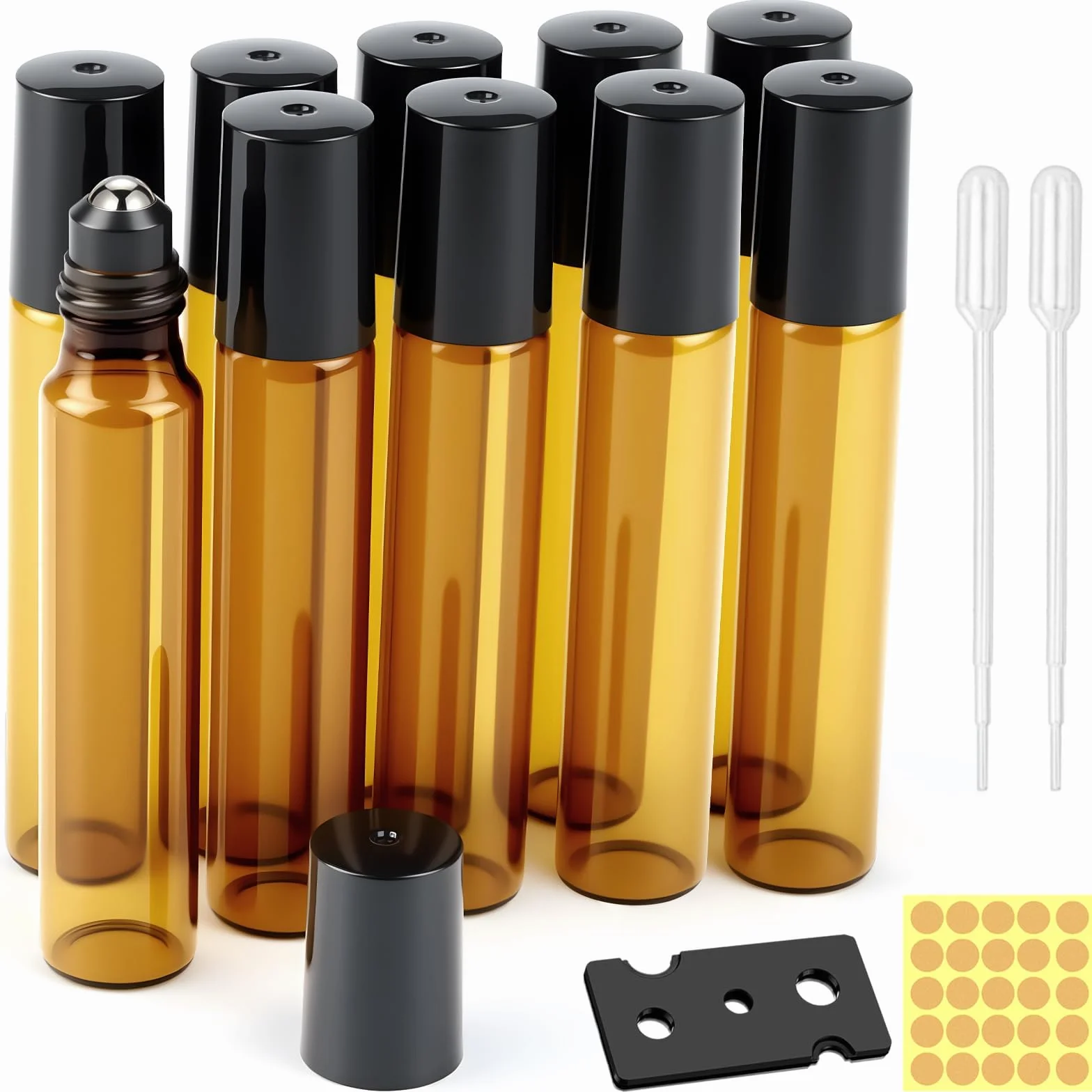 Roll on butelka pusta 10 ml, rolka na olejki eteryczne, akcesoria, 10 sztuk, odporne na promieniowanie UV, do wielokrotnego napełniania, szklane butelki roll-on z kulką ze stali nierdzewnej