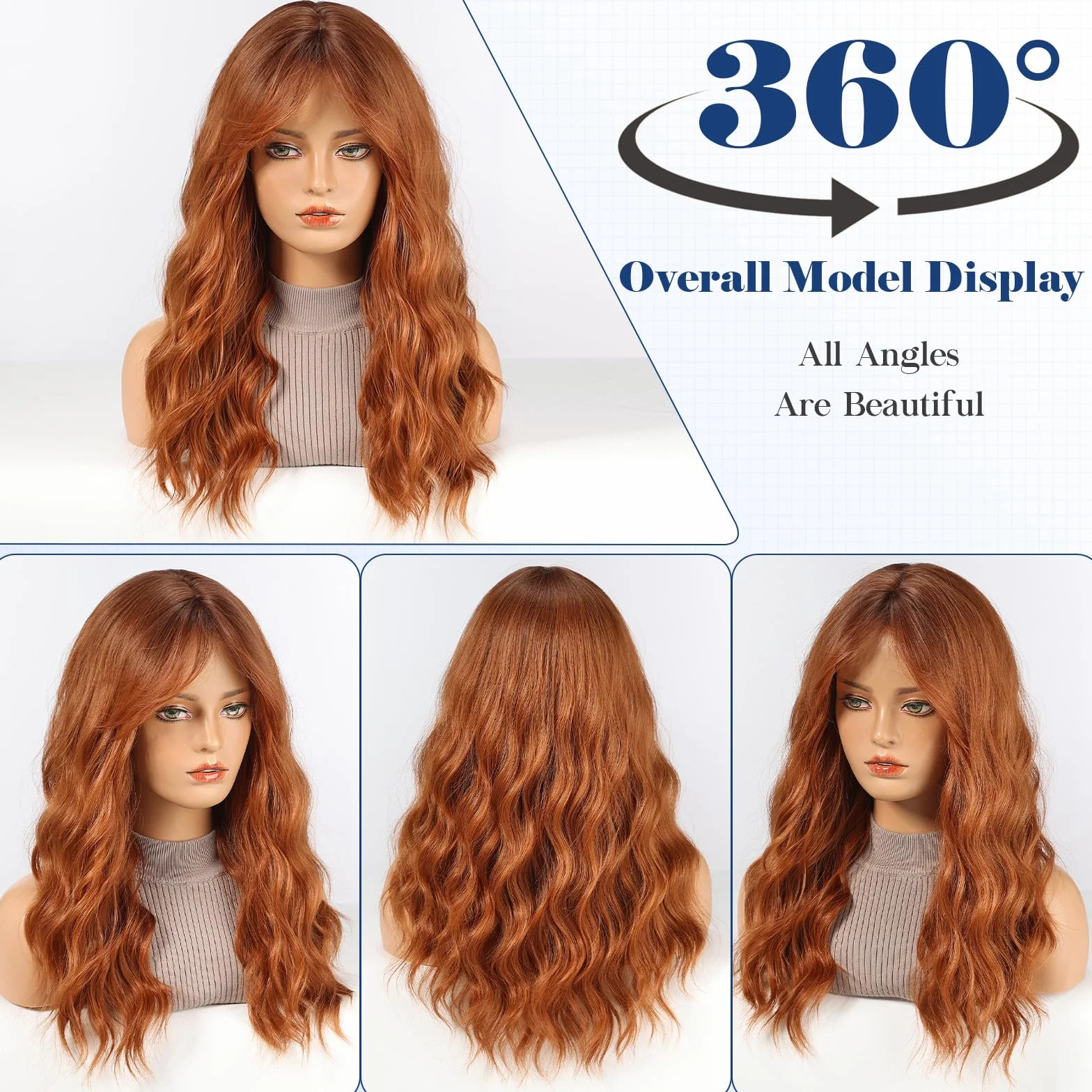 HAIRCUBE Peruka damska, długa peruka z kręconymi grzywkami, brązowe peruki dla kobiet, naturalne włosy syntetyczne 22 cali, odpowiednia na Halloween/imprezy/codzienne noszenie (Castano)
