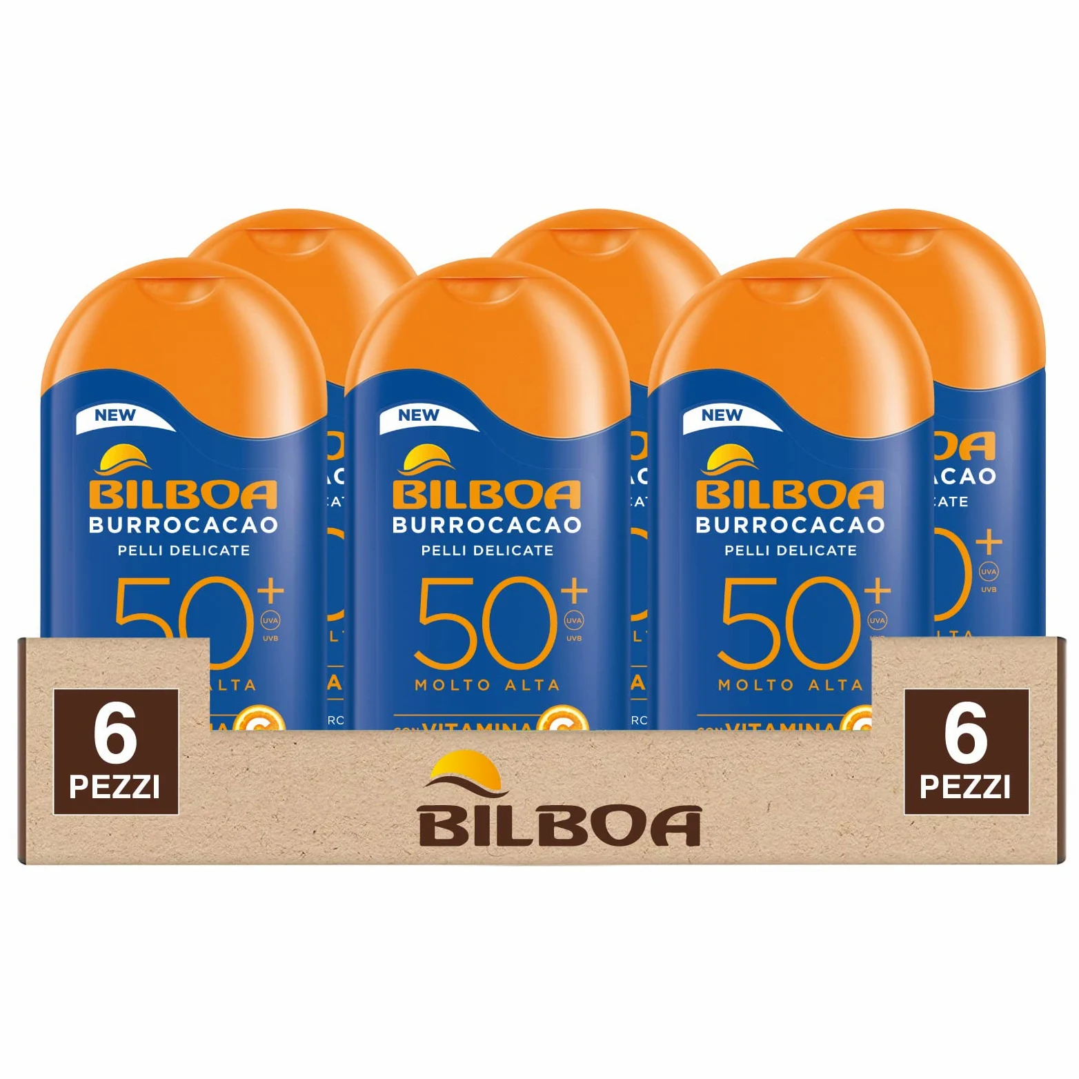 6 x Bilboa balsam do opalania mlekiem do ust bardzo wysoka ochrona SPF 50+ delikatnych skóry, 6 butelek po 200 ml