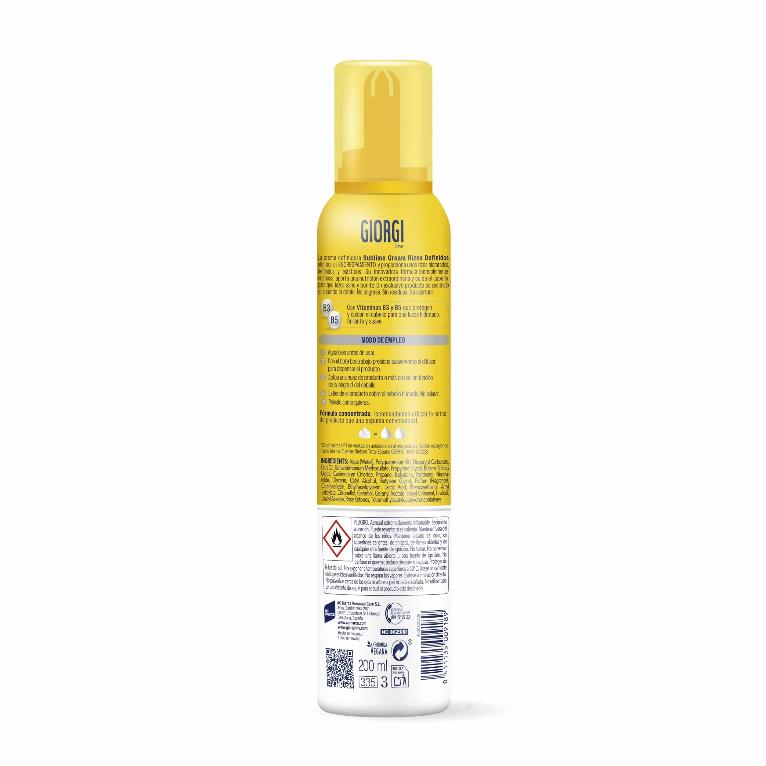 Giorgi Line Sublime Cream, pianka kremowa na zdefiniowane loki, nawilżona i elastyczna bez uciskania, bez tłuszczu, skoncentrowana formuła 0% alkohol 0% silikon, utrwalanie 5-200 ml
