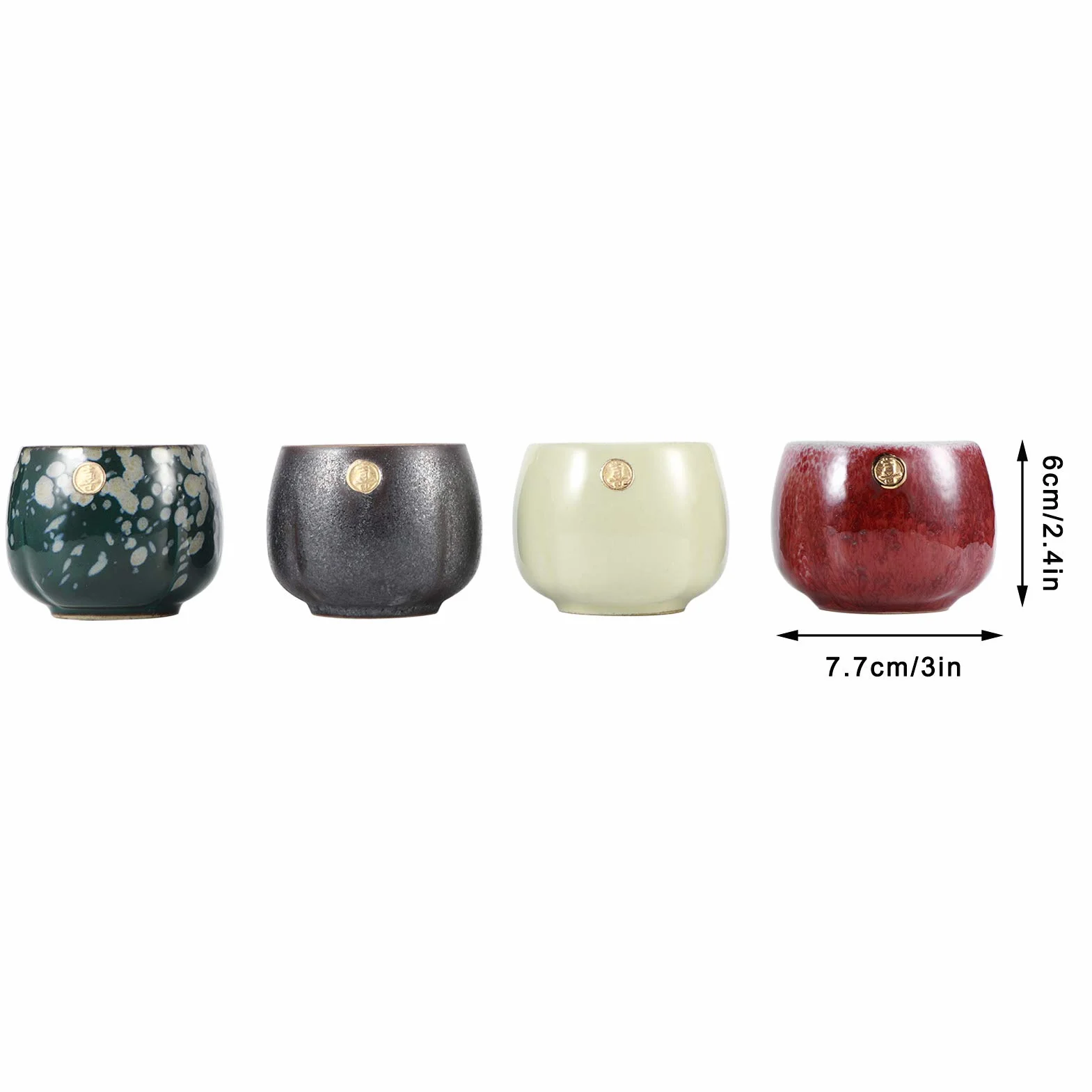 Ejoyous 4-częściowy zestaw kubków ceramicznych, zestaw ceramicznych filiżanek do herbaty, retro filiżanka do herbaty w stylu chińskiej/japońskiej ceremonii parzenia herbaty/sake, japoński zestaw