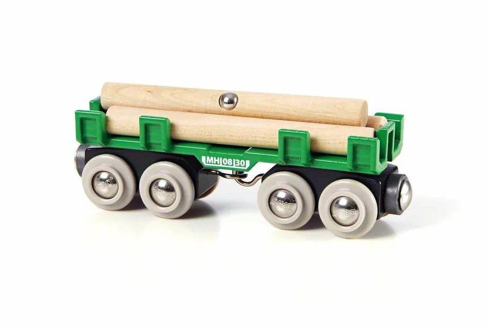 BRIO World - 33696 Wagon do załadunku drewna | 4-częściowa zabawkowy pociąg dla dzieci w wieku 3 lat i starszych - zielona