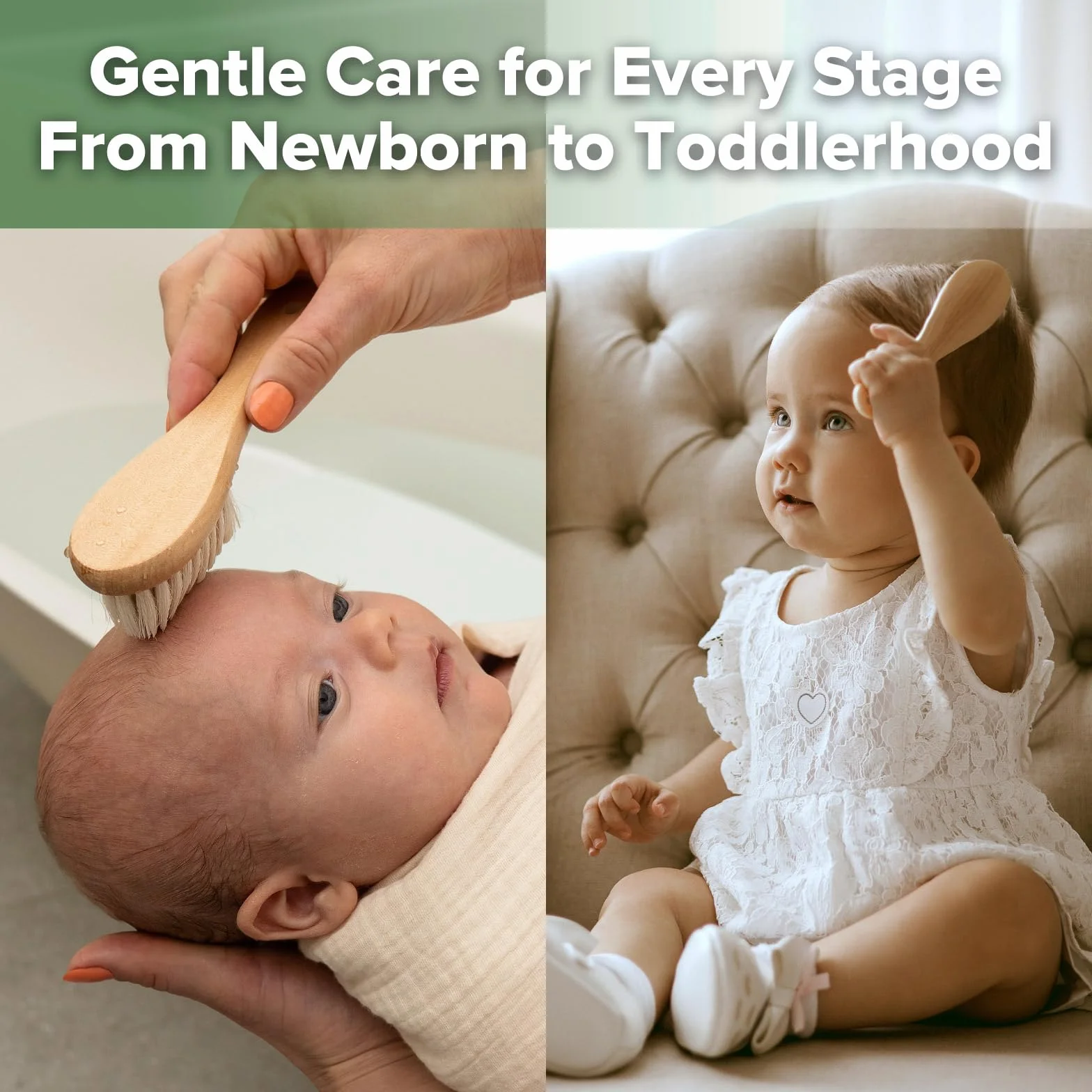 Haakaa - Spazzola per capelli in legno per neonati e bambini, setole naturali di capra, ideale per culla, regalo perfetto per il registro dei bambini, con custodia per il trasporto, 1 pezzo