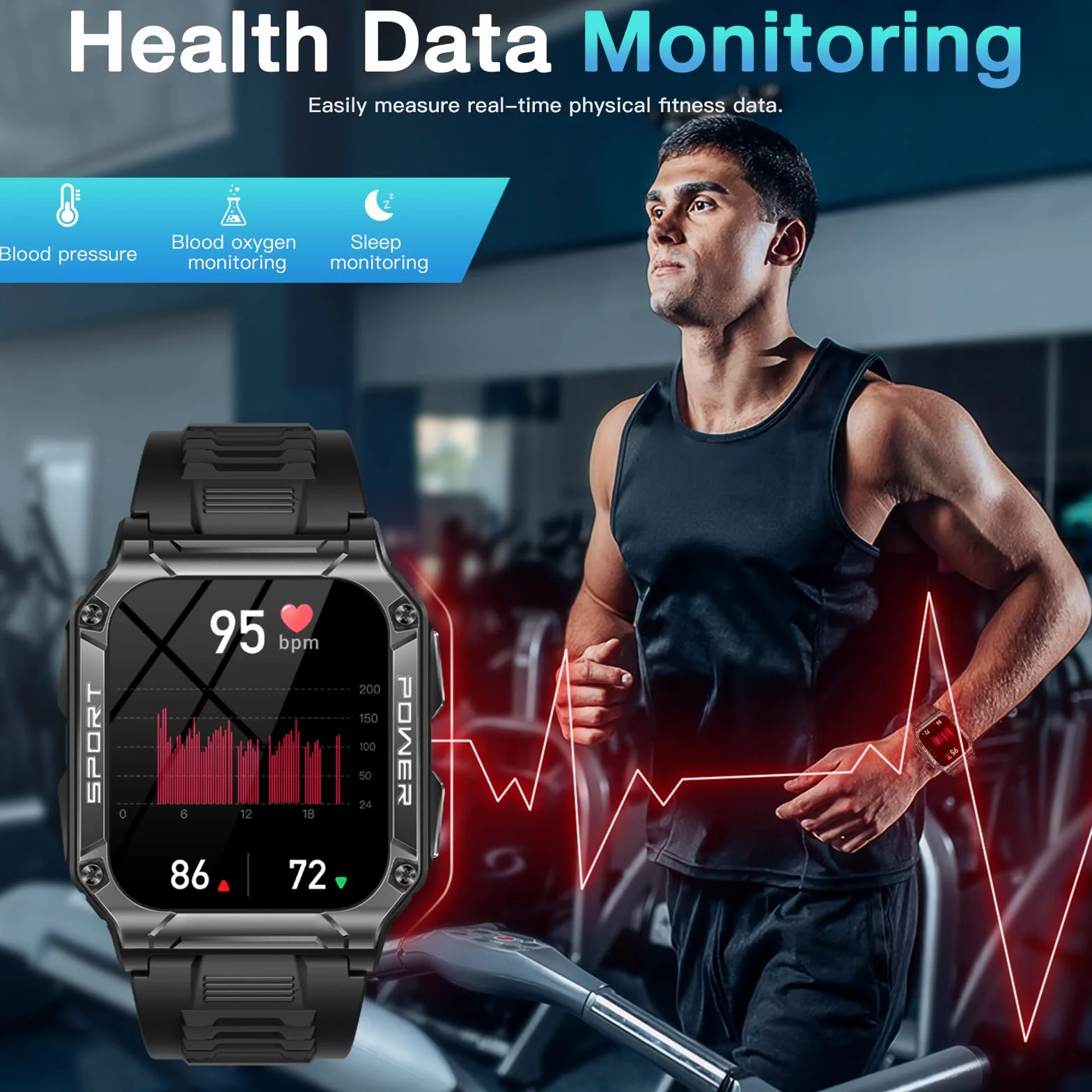 Męski smartwatch męski, 1,95" HD Smartwatch, wodoodporny zegarek sportowy 5 ATM ze 100 trybami sportowymi, trackery aktywności, kalorie, tętno, sen SpO2, odtwarzacz muzyczny, przypomnienie SMS