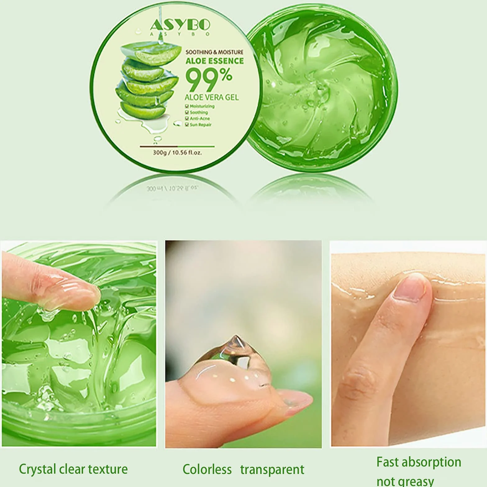 Żel Aloe Vera 300 x 2 ml – 99% czystego aloesu krem nawilżający do twarzy i ciała, naturalny krem z aloesu do suchej skóry, oparzeń słonecznych, trądziku