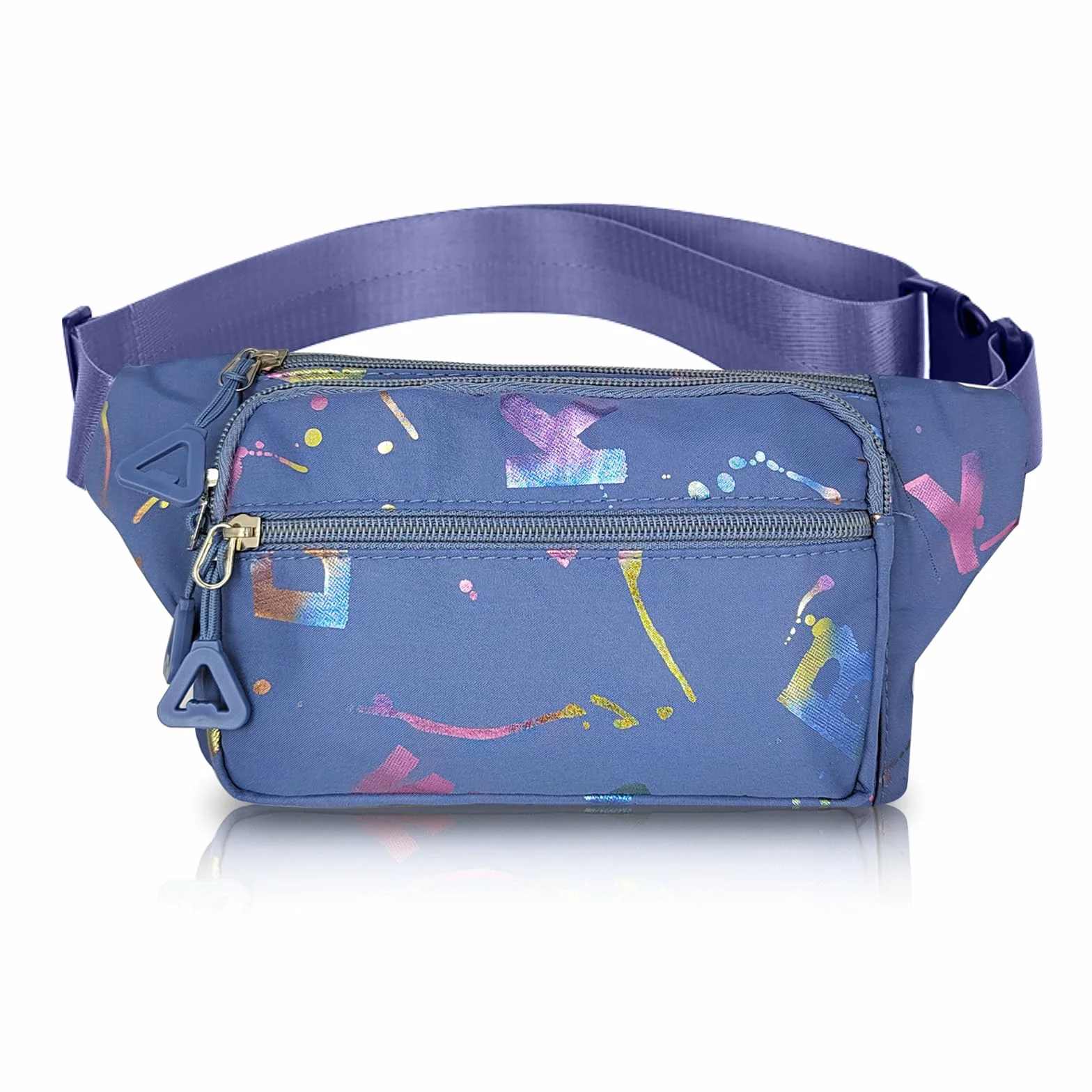 AfitLulu Damska torebka na brzuch, 4 kieszenie zapinane na zamek błyskawiczny, torebka na piersi z kolorowymi literami i regulowanymi paskami na ramię, Oxford Sling Bag Crossbody Bag do biegania