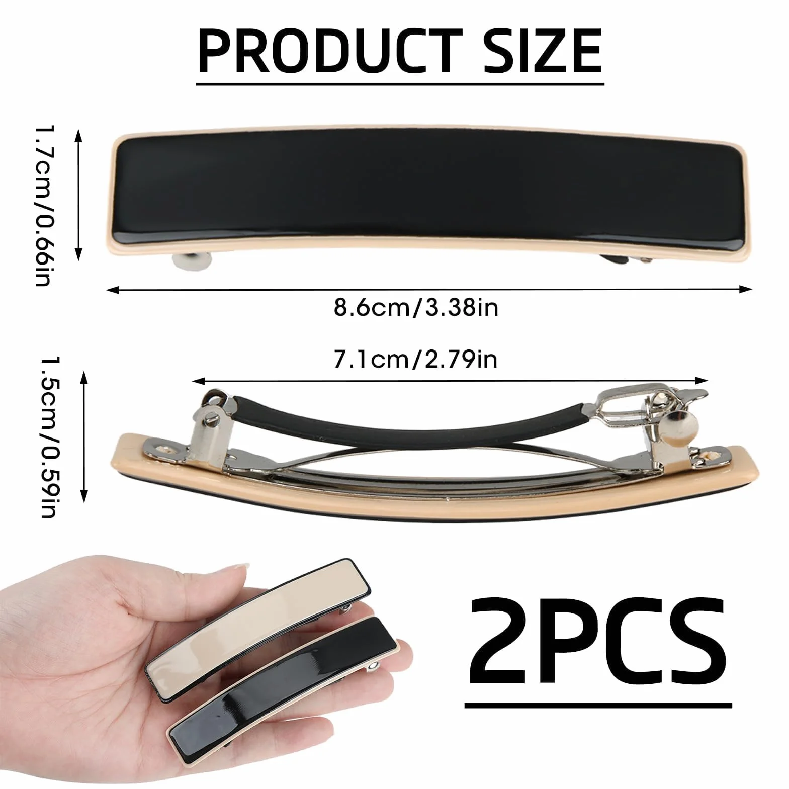 2x duże spinki do włosów dla kobiet, francuska spinka do włosów elegancka, spinka do włosów dla dziewczyn, akcesoria do włosów, prostokątny design, automatyczne spinki w 2 kolorach dla grubych