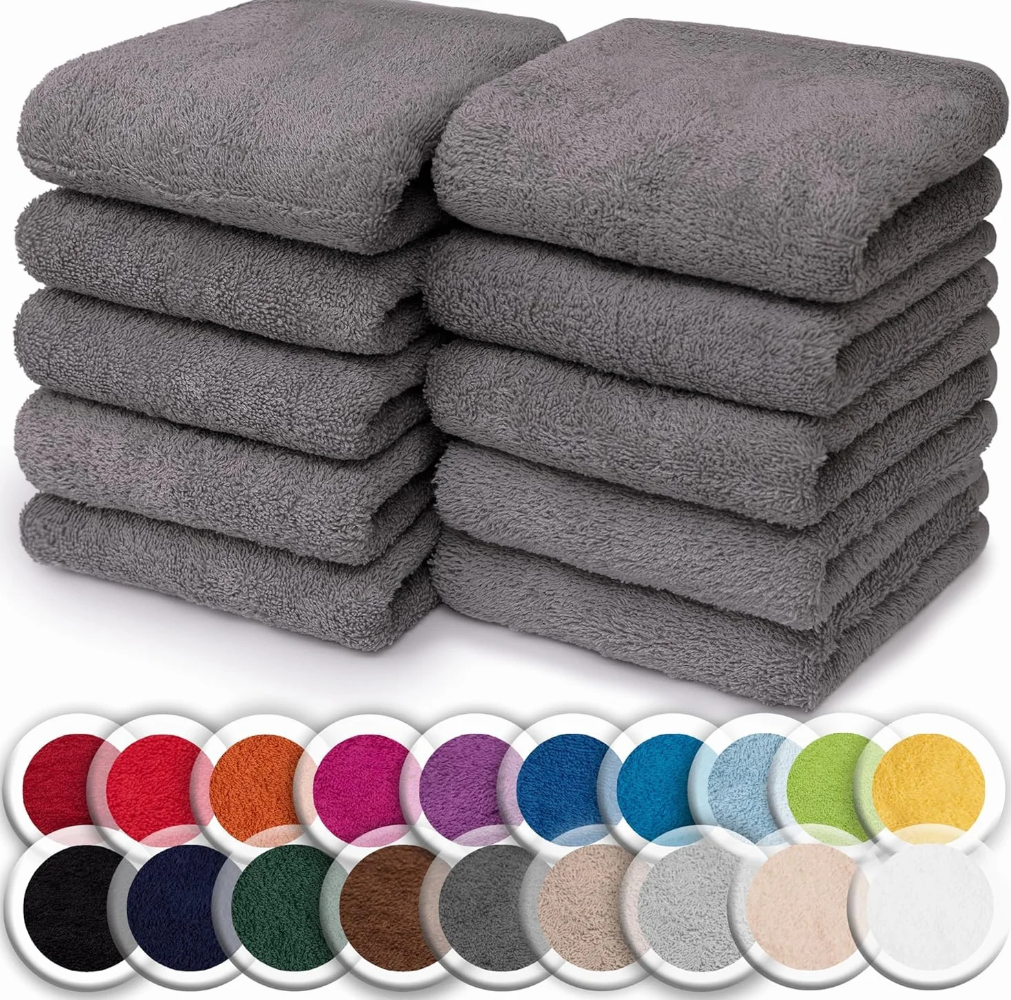 NatureMark Zestaw 10 małych ręczników frotte do twarzy i rąk – 100% bawełna, miękkie i chłonne – 30×30 cm, Szary Antracytowy