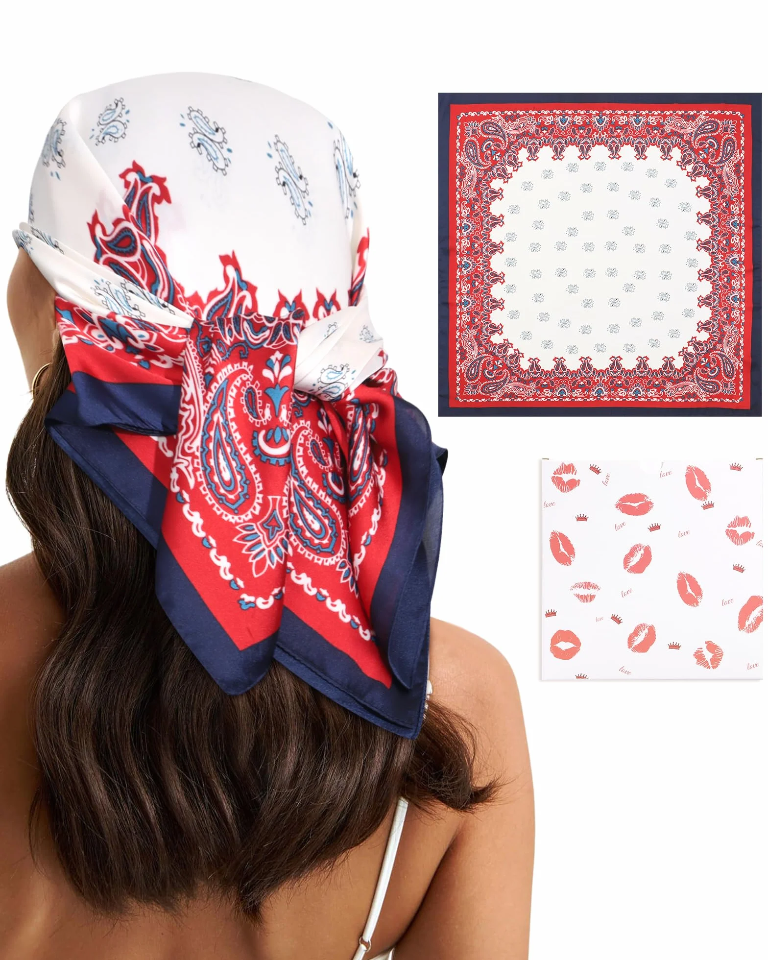 WELROG Chustka damska na lato, 68 x 68 cm, jedwabna bandana, chusta na głowę, kwadratowa chusta dla kobiet, satynowa chusta do włosów, akcesoria do włosów