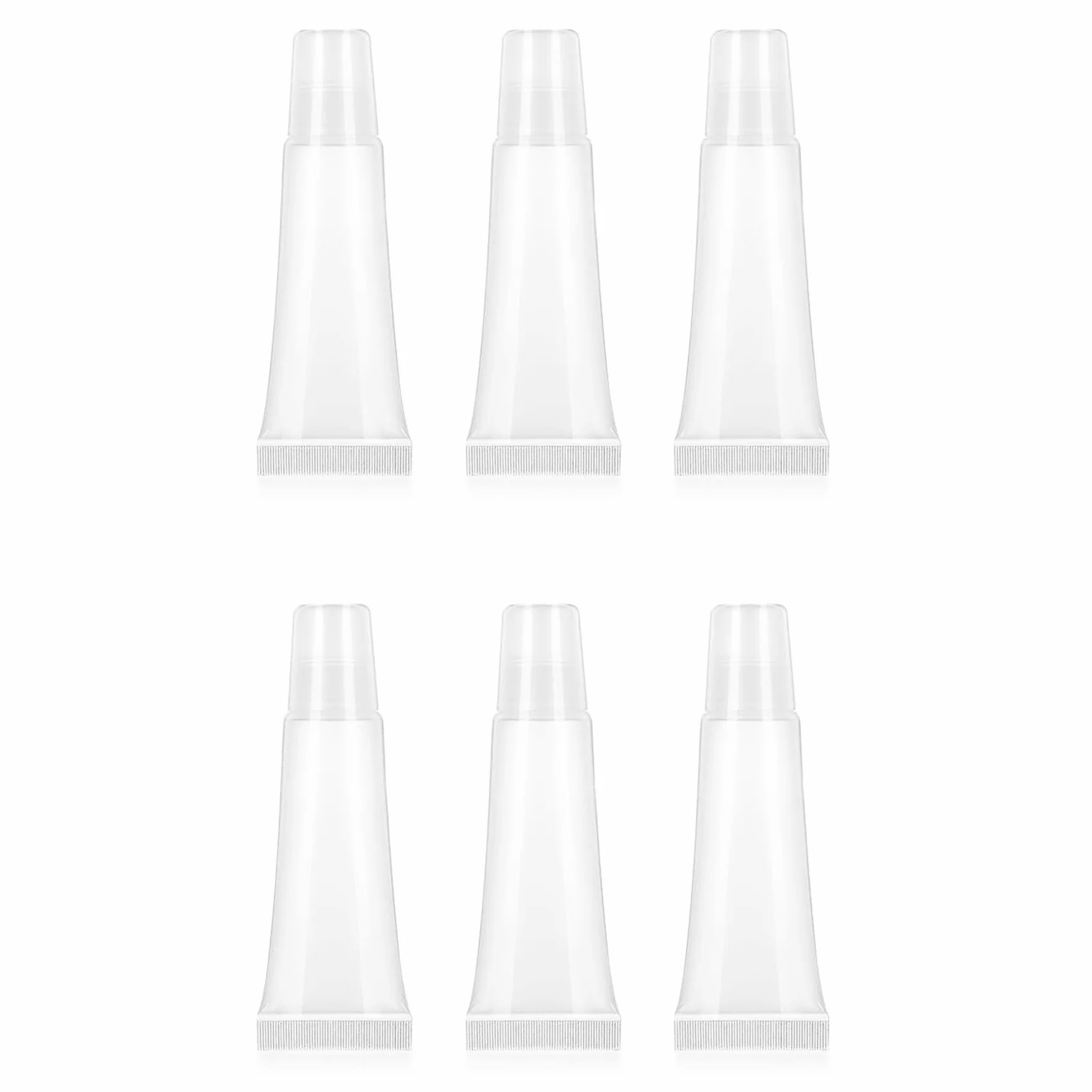 Puste tubka, 6 szt. 10 ml, przezroczyste pojemniki z tworzywa sztucznego, miękkie, wielokrotnie napełnialne, z nasadką, mini pojemniki na szampon, żel pod prysznic, błyszczyk do ust