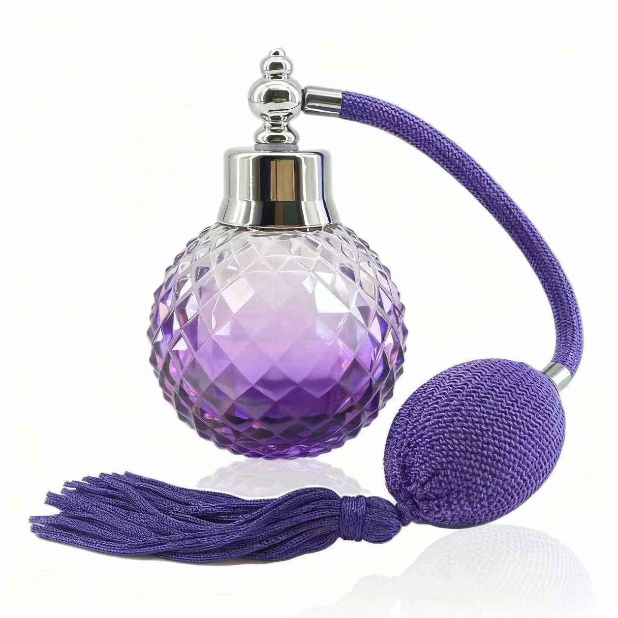 1x Butelka 100 ml z rozpylaczem – vintage atomizer z kryształem, gradientowy kolor, długi chwost, akcesorium do mgiełki wodnej (fioletowy)