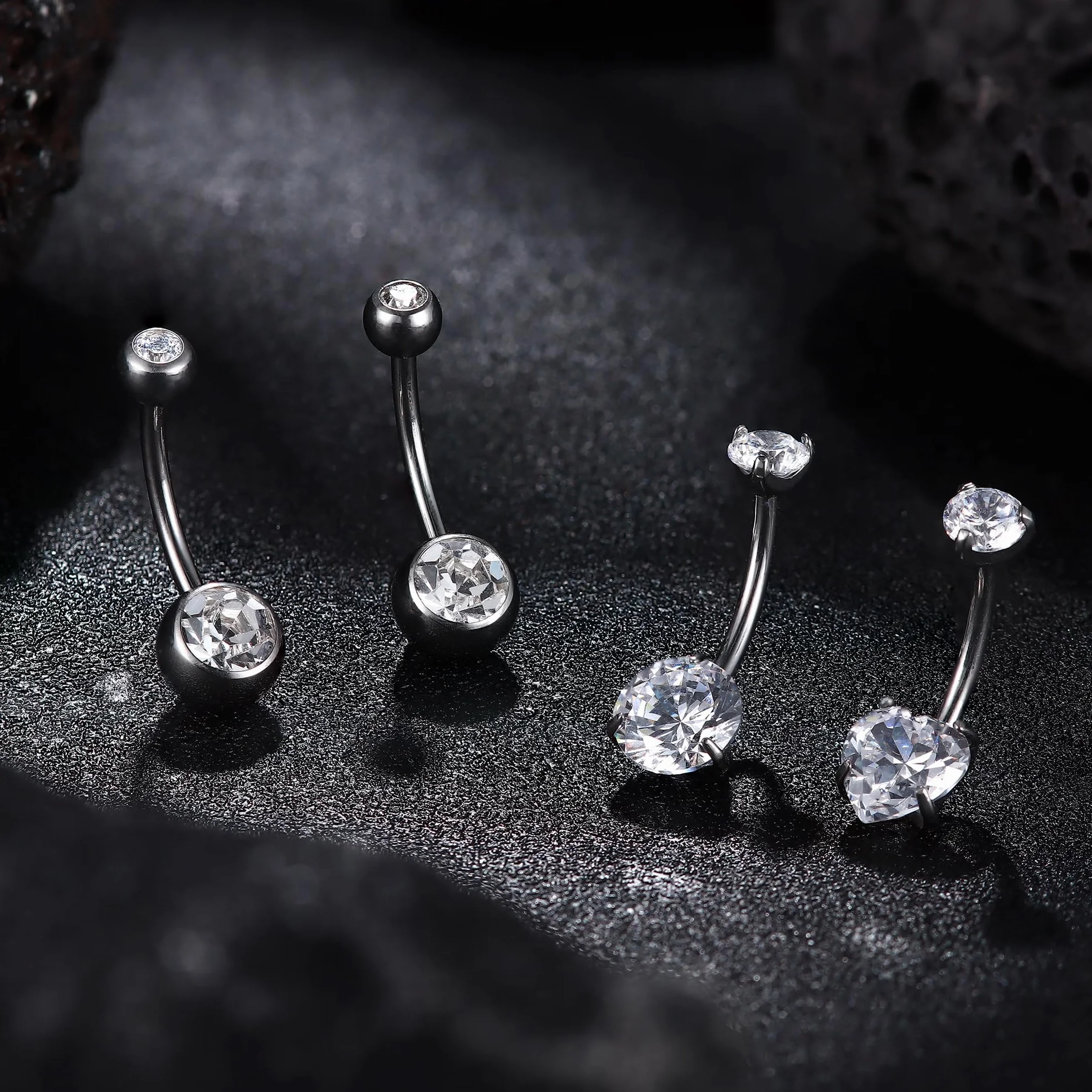 Diamday Brzuch G23 tytanowe pręty do pępka 14G hipoalergiczny piercing pierścienie do pępka błyszczące CZ kolczyk do pępka paski długie srebrne paski do pępka biżuteria 8/10/12/14/16 mm