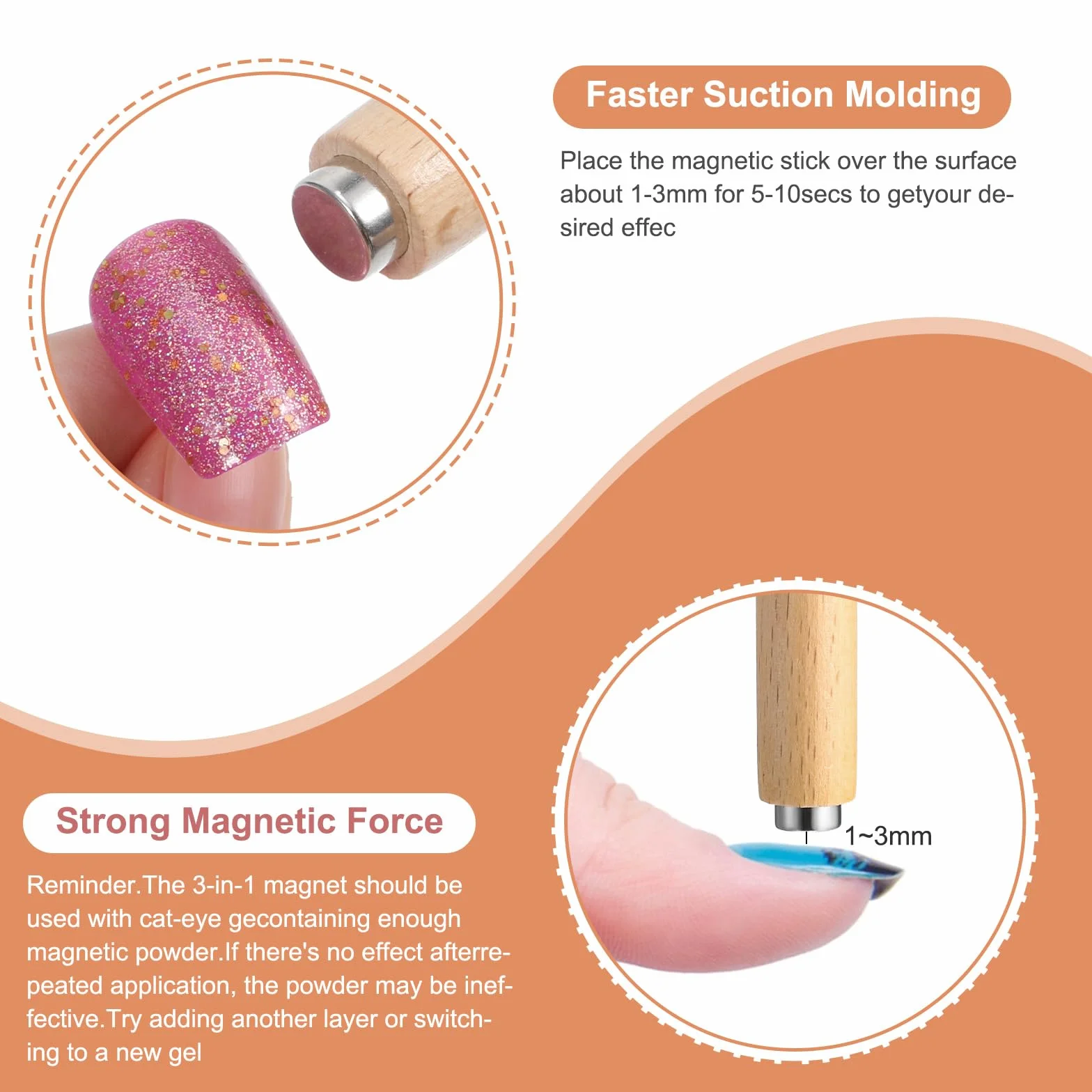 2 sztuki 3 w 1 magnes do paznokci kocie oko, magnetyczny lakier do paznokci, narzędzie wielofunkcyjne, wzornictwo na paznokieć, narzędzia do malowania paznokci, do kota, żelu, silnego zasysania, do