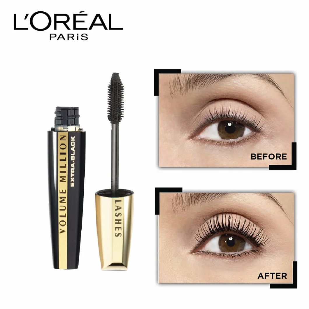 L'Oréal Paris Mascara Volume Million Lashes Tusz do rzęs w głębokiej czerni dla dodatkowego podkreślenia i objętości, nr 00 Extra-Black, 1 x 9,2 ml