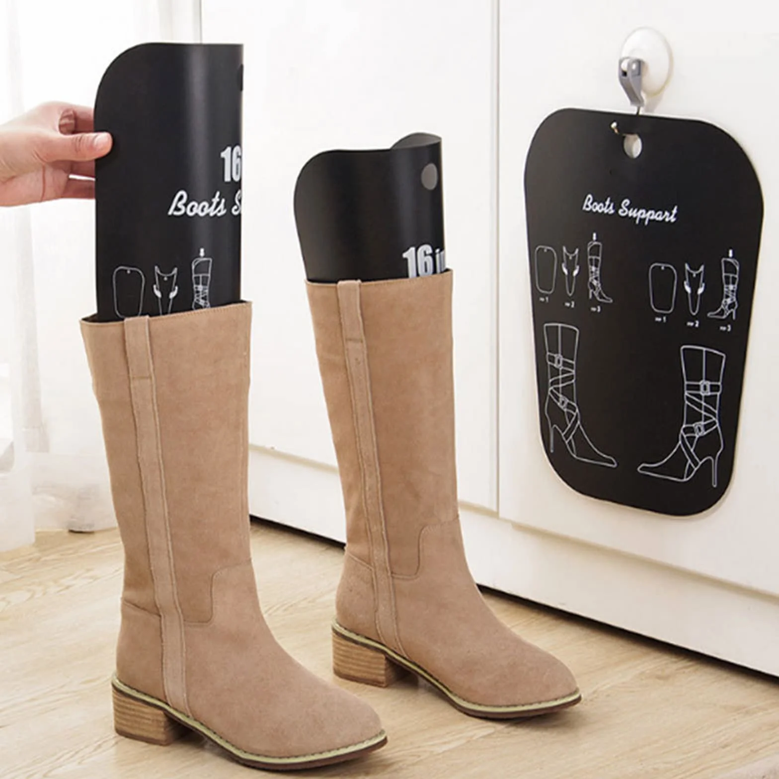 12 Sztuk Boot Shaper Board, wkładek w kształcie butów, wkładki formujące kozaki, czarne napinacze do butów, stojak z tworzywa sztucznego, wysokie podparcie butów (16 cala)