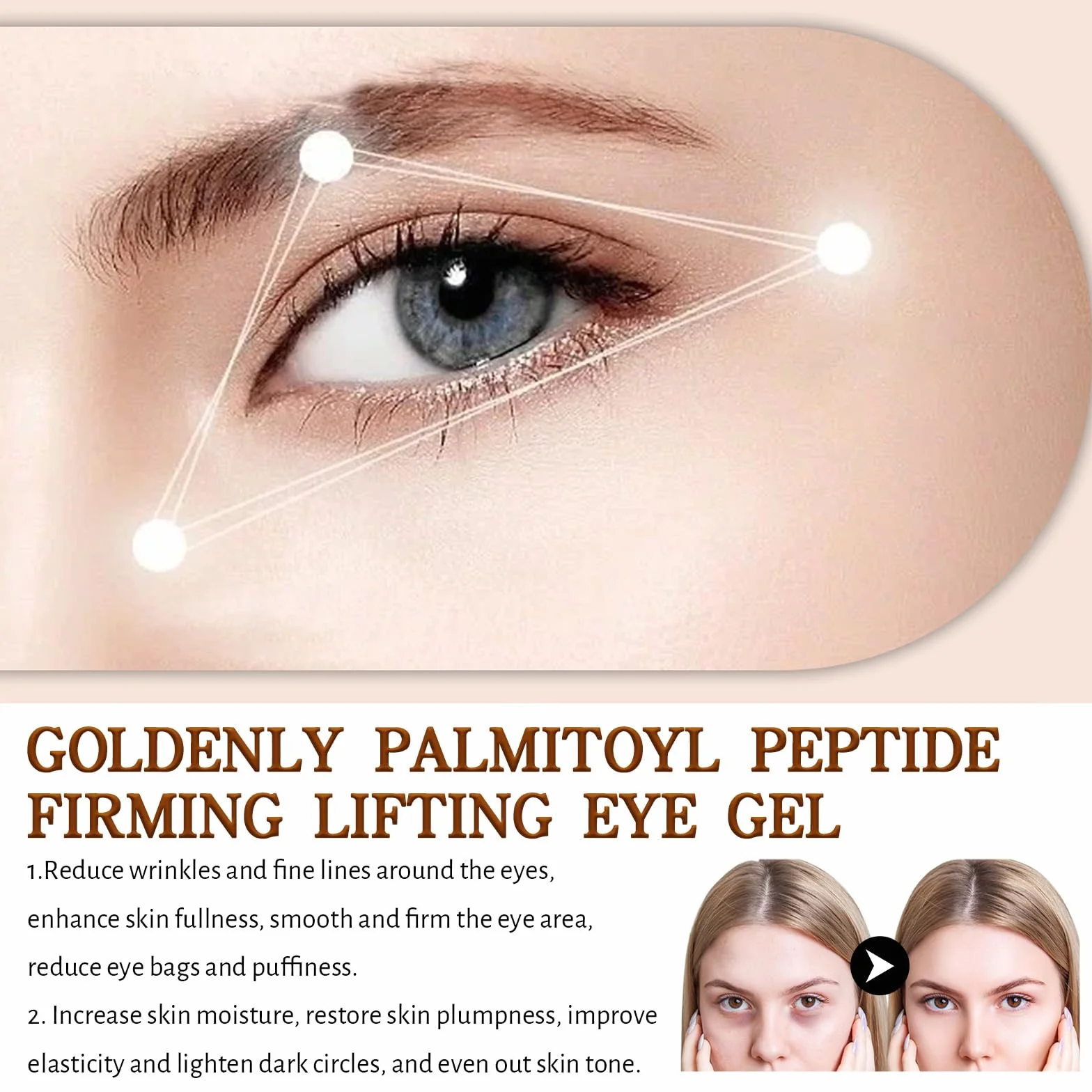 Kofeinowy krem pod oczy, krem pod oczy przeciwko zmarszczkom i cieniom pod oczami, serum przeciw starzeniu się oczu z piłką do masażu 360°, pielęgnacja oczu, redukuje worki pod oczami i drobne