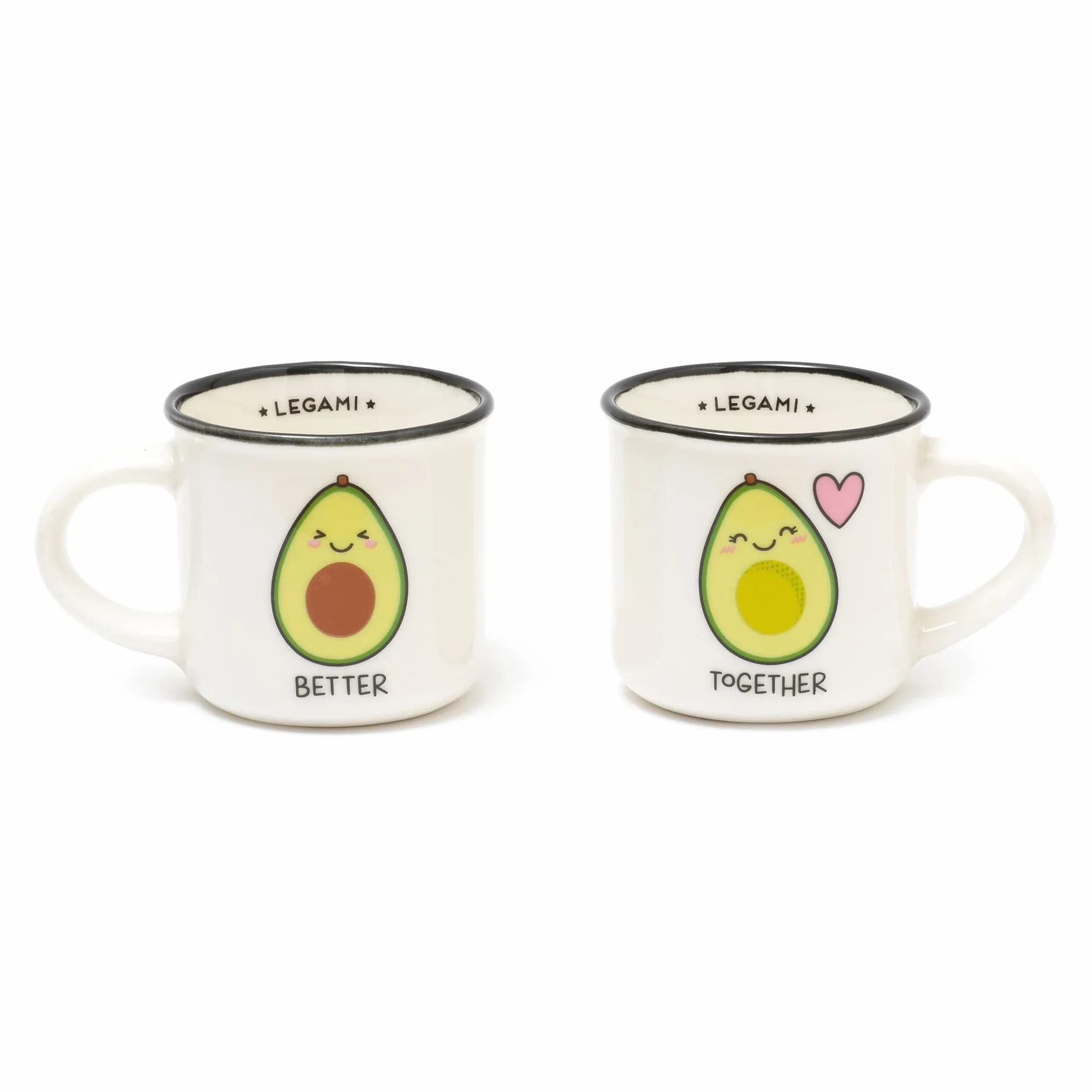 Legami Espresso For Two, 2 porcelanowe filiżanki do kawy New Bone China, pojemność 50 ml, motyw awokado, nadaje się do mycia w zmywarce, można używać w kuchence mikrofalowej